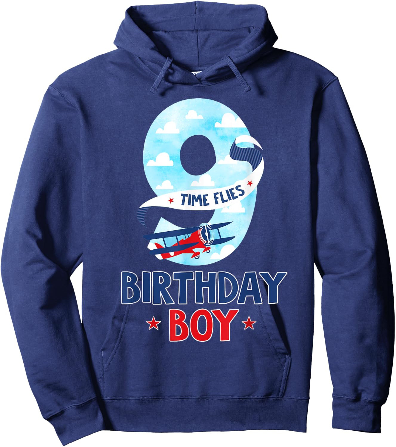 9 Year Old Birthday Outfit Boy Airplane Pilot 9th Bday Hoodie - Hoodie | Navy
