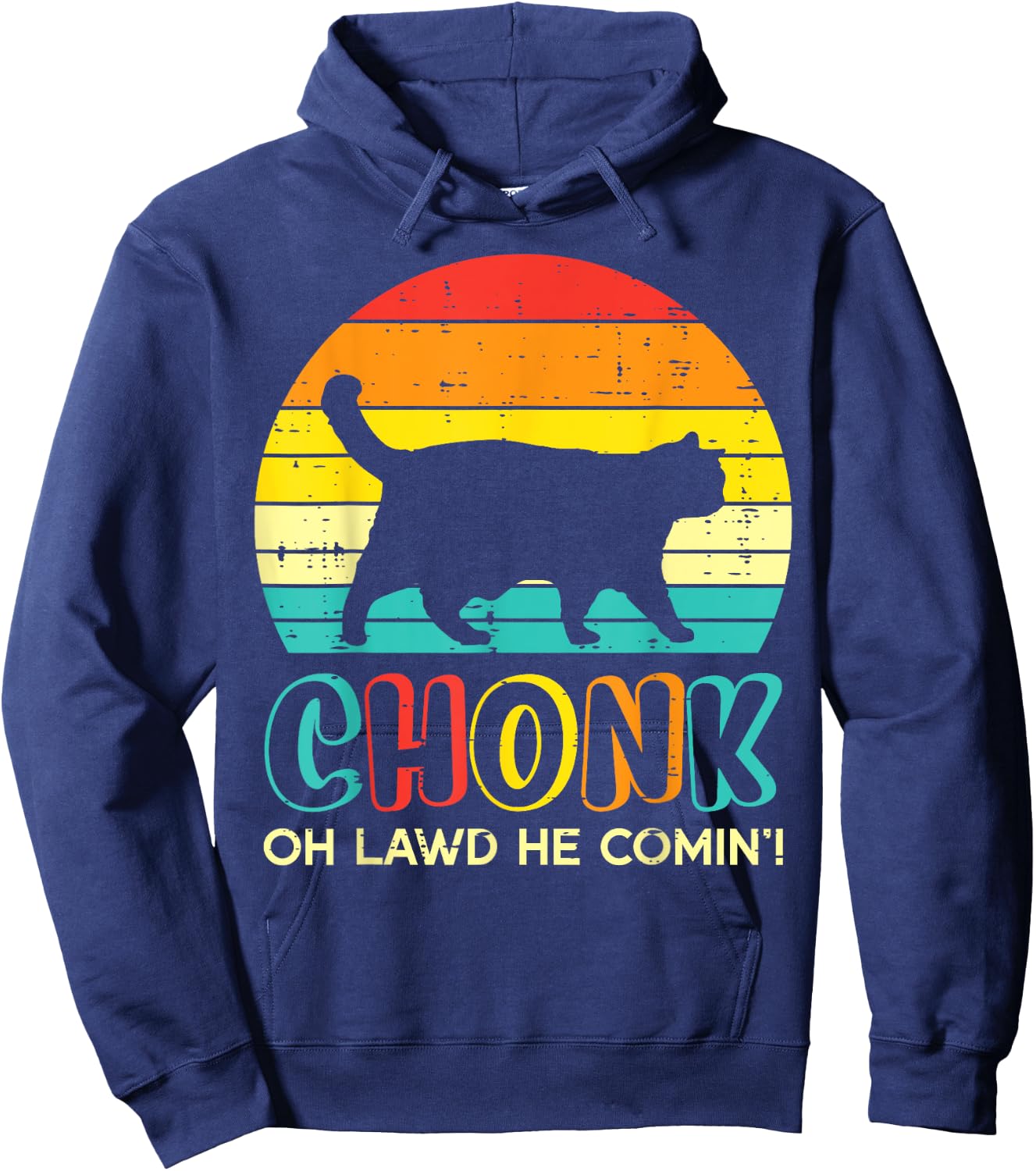 Chonk Fat Cat Meme Sunset Funny Black Kitten Men Women Kids Hoodie - Hoodie | Navy