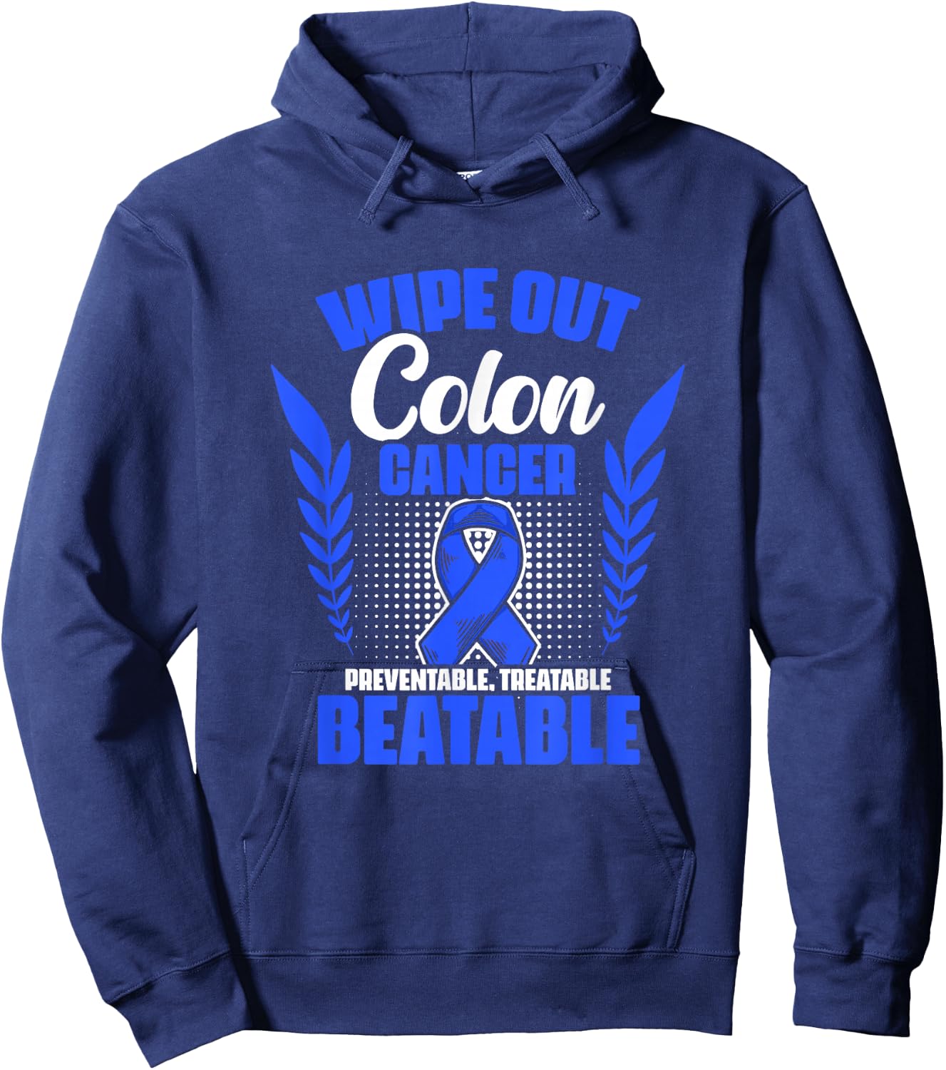 Blue Ribbon Wipe Colon Survivor Colorectal Cancer Hoodie - Hoodie | Navy