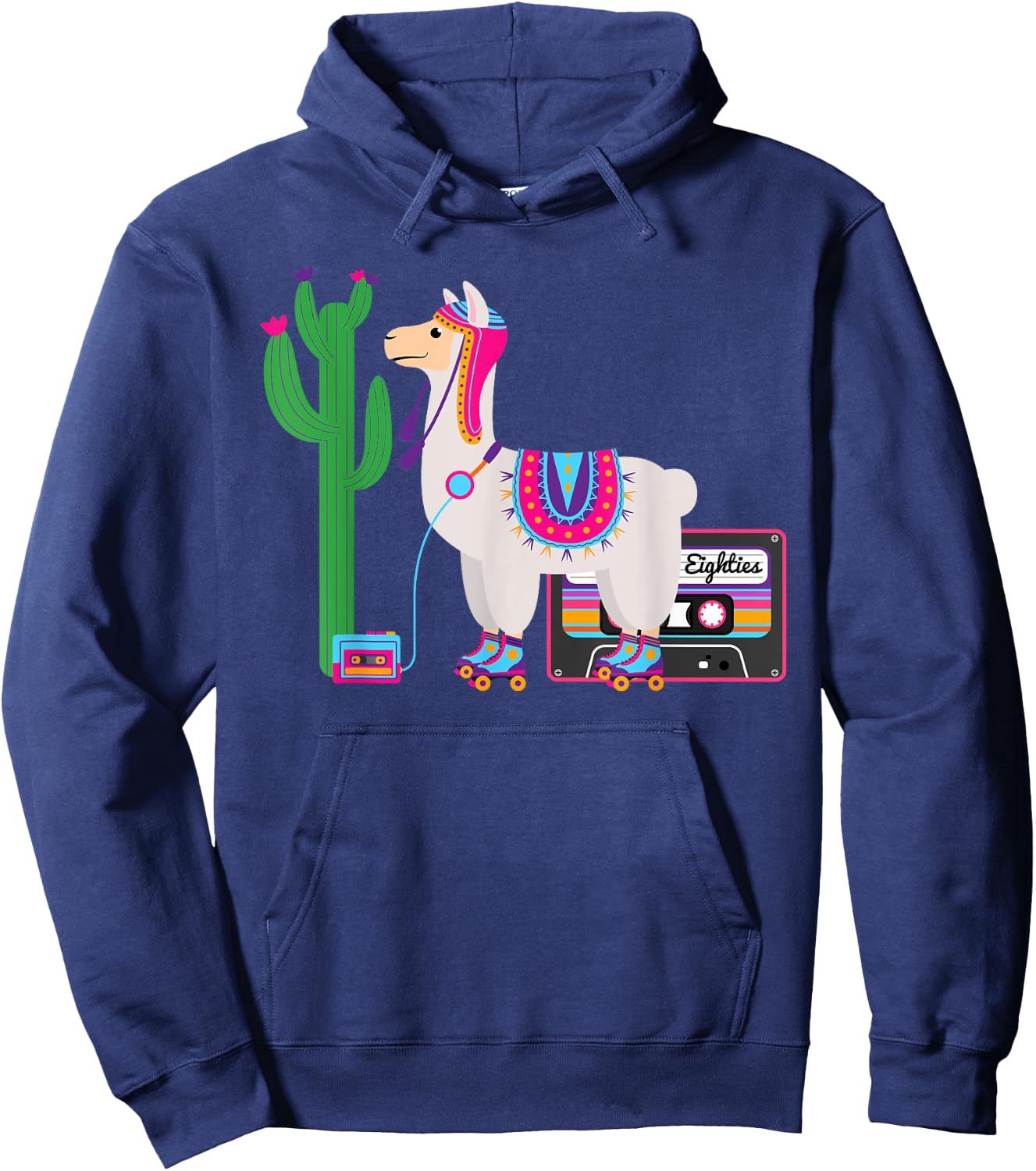 Retro Llama Roller Skate Funny 70s 80s Derby Women Kids Hoodie - Hoodie | Navy