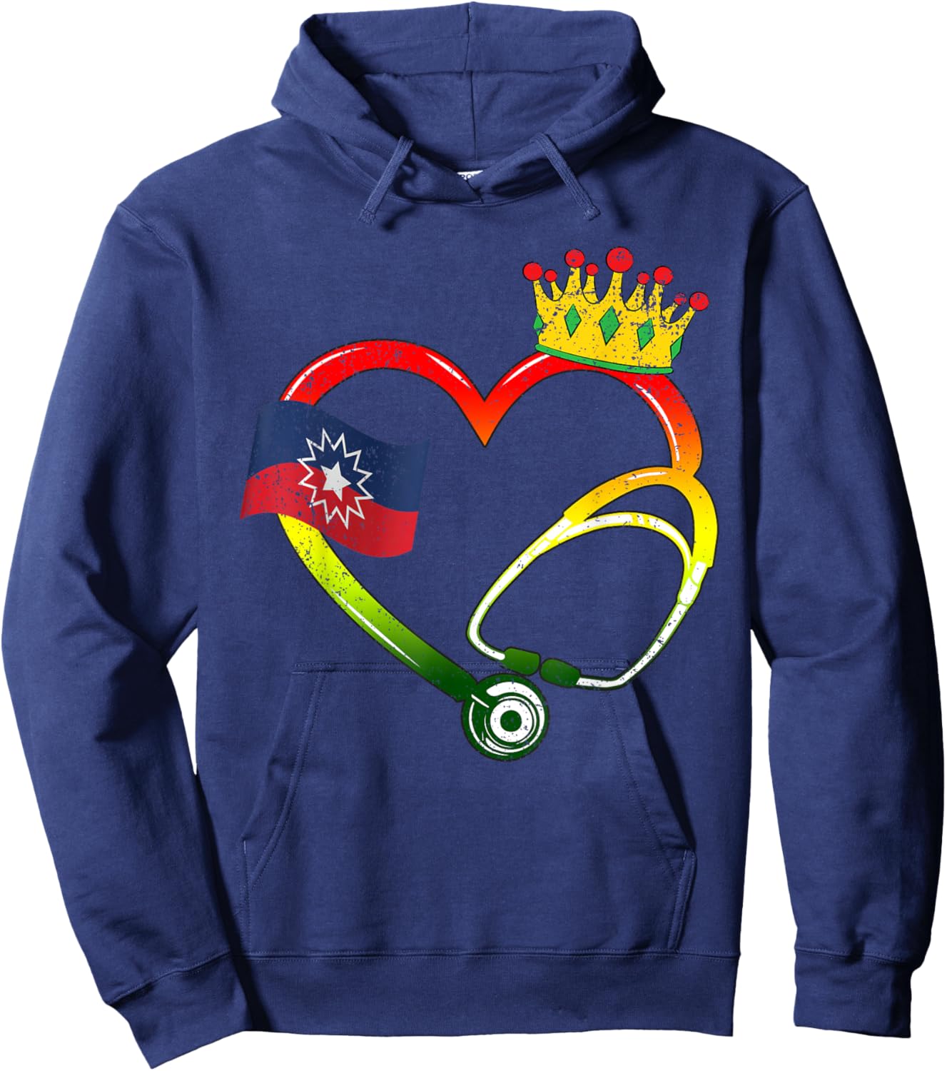 Heart Stethoscope Juneteenth Black History African Nurse Hoodie - Hoodie | Navy