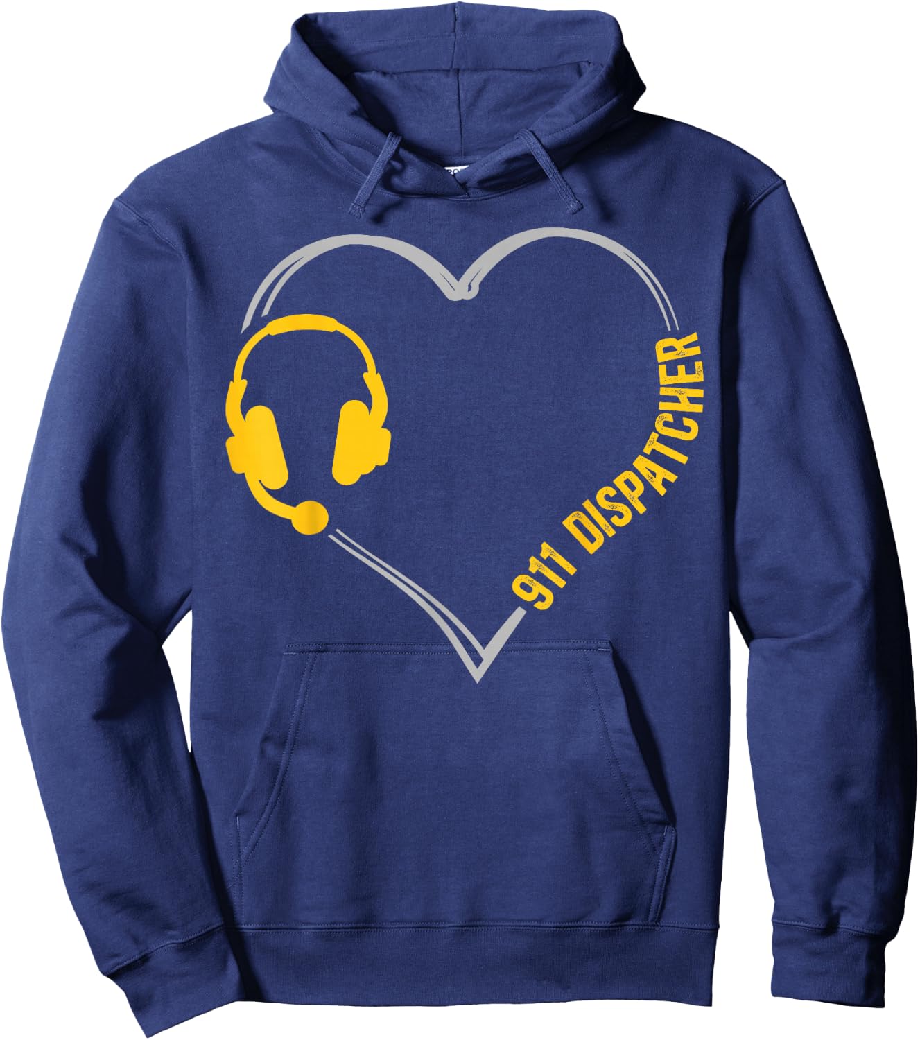 911 Dispatcher Thin Gold Yellow Line Heart 911 Dispatcher Hoodie - Hoodie | Navy