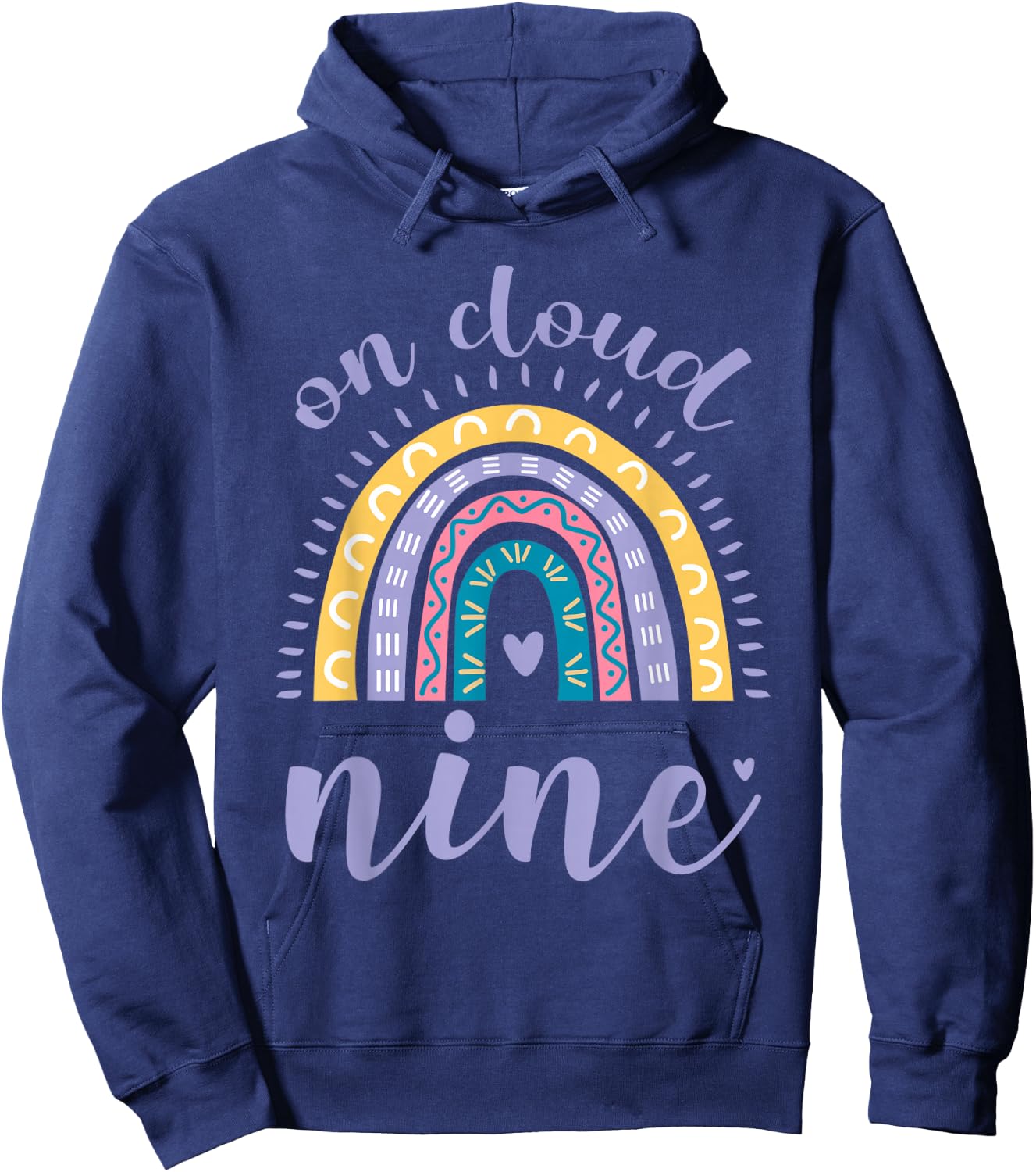 On Cloud Nine 9th Birthday 9 Years Old Rainbow Hoodie - Hoodie | Navy