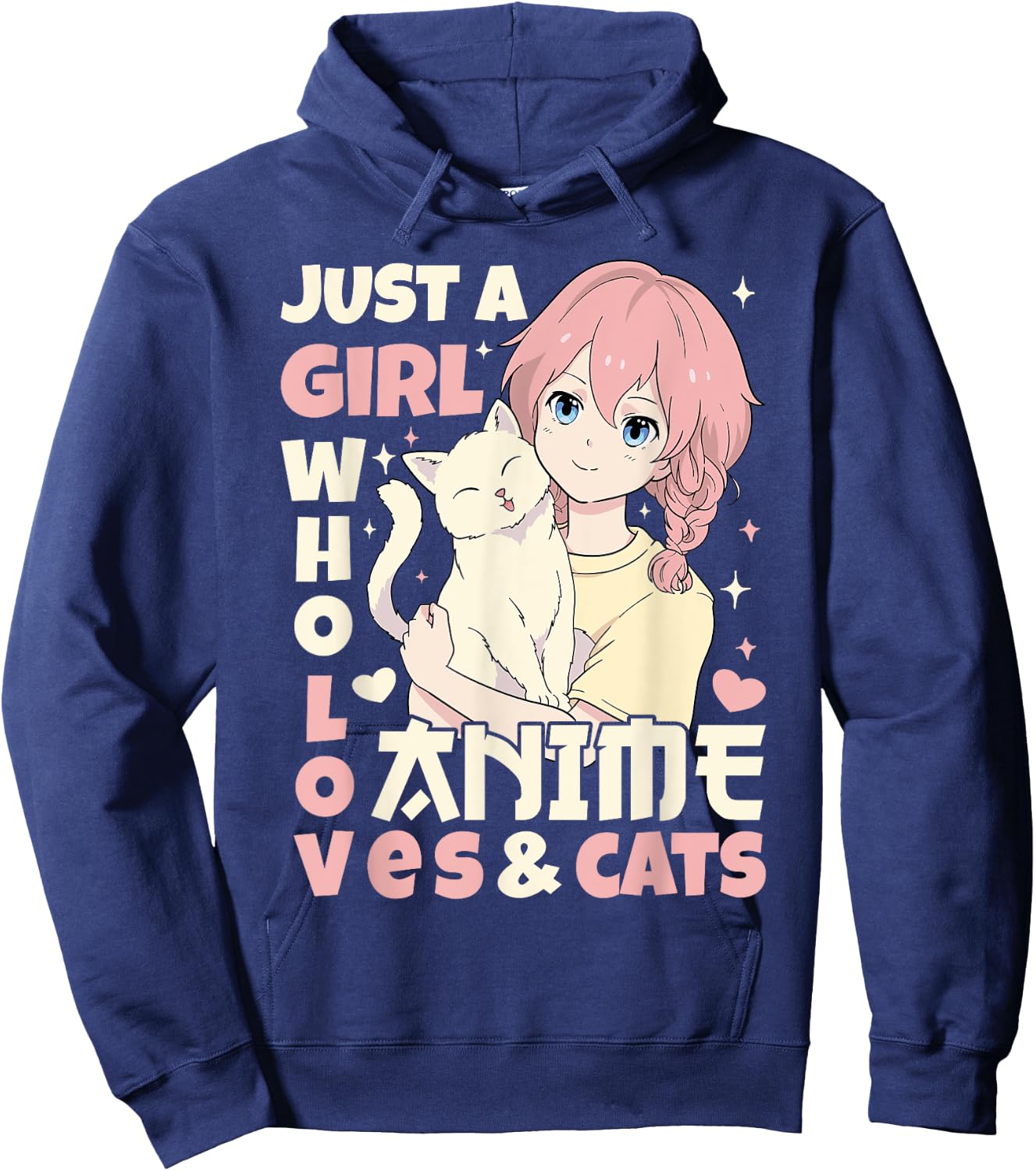 Just A Girl Who Loves Anime & Cats Teen Anime Girl Cat Lover Hoodie - Hoodie | Navy