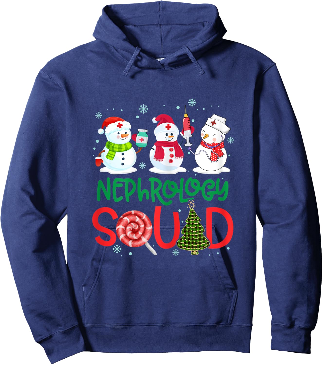 Nephrology Squad Snowmies Nurse Stethoscope Christmas Pine Hoodie - Hoodie | Navy