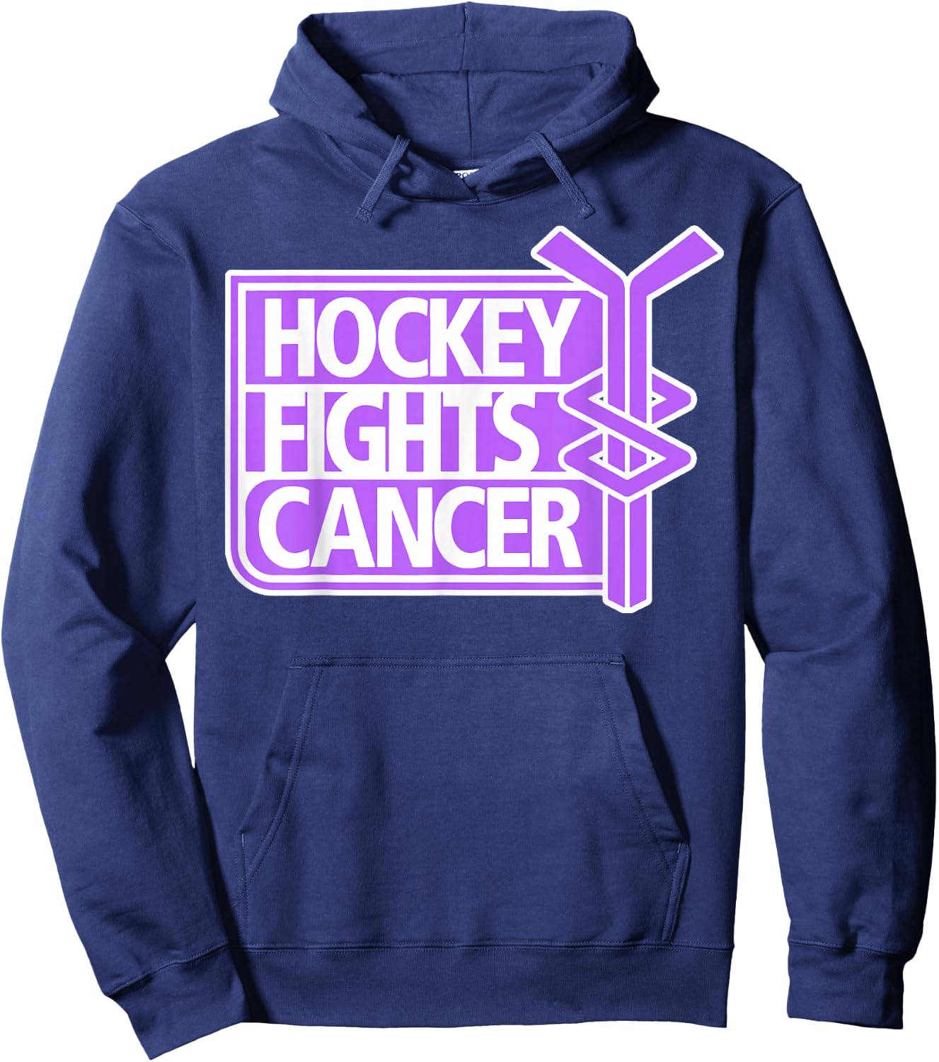 Hockey Fights Cancer Adult Classic Fit Short Sleeve Black Hoodie - Hoodie | Navy