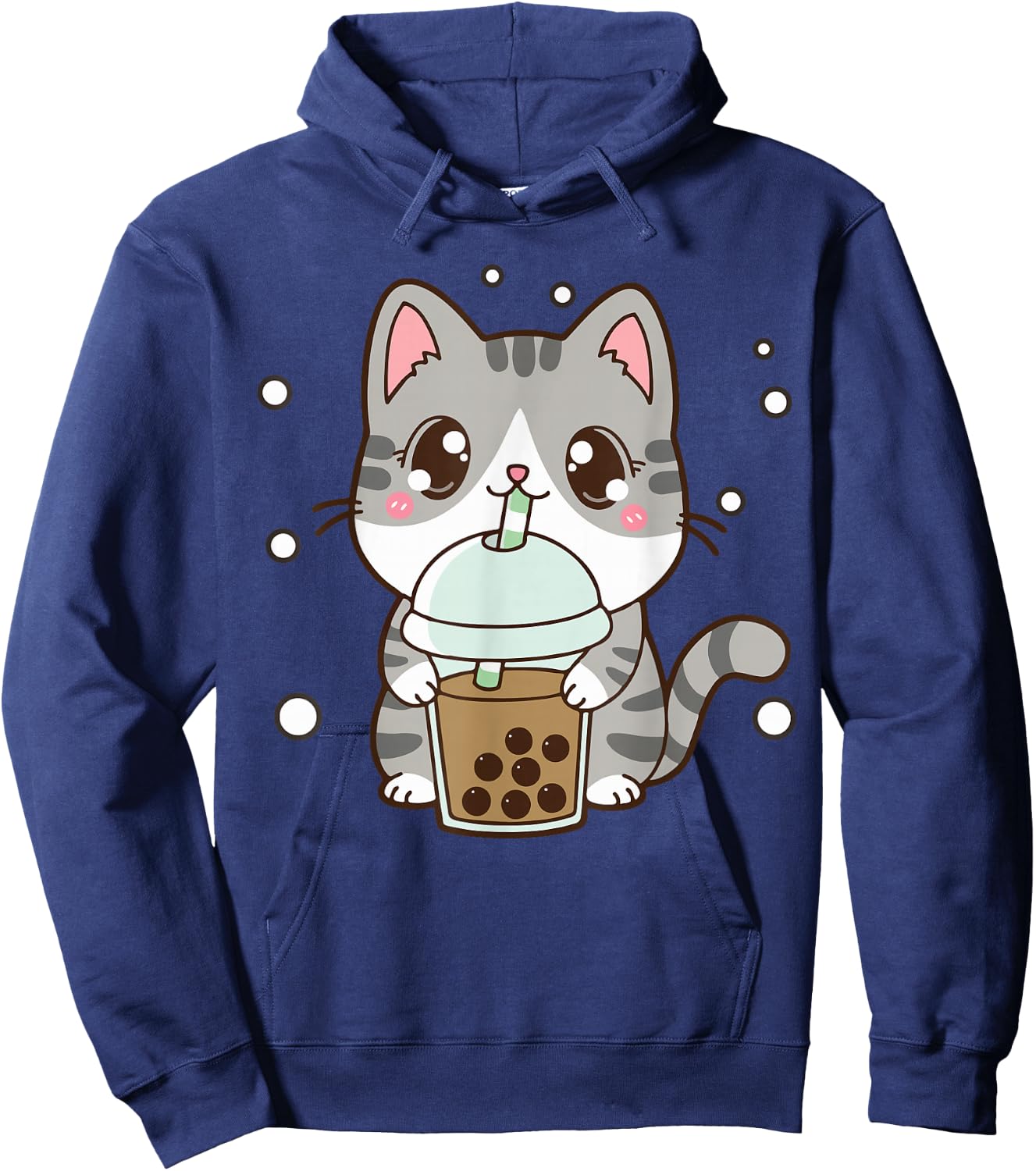 Cat Boba Tea Cat Women Teen Girl Japanese Anime Cute Graphic Hoodie - Hoodie | Navy