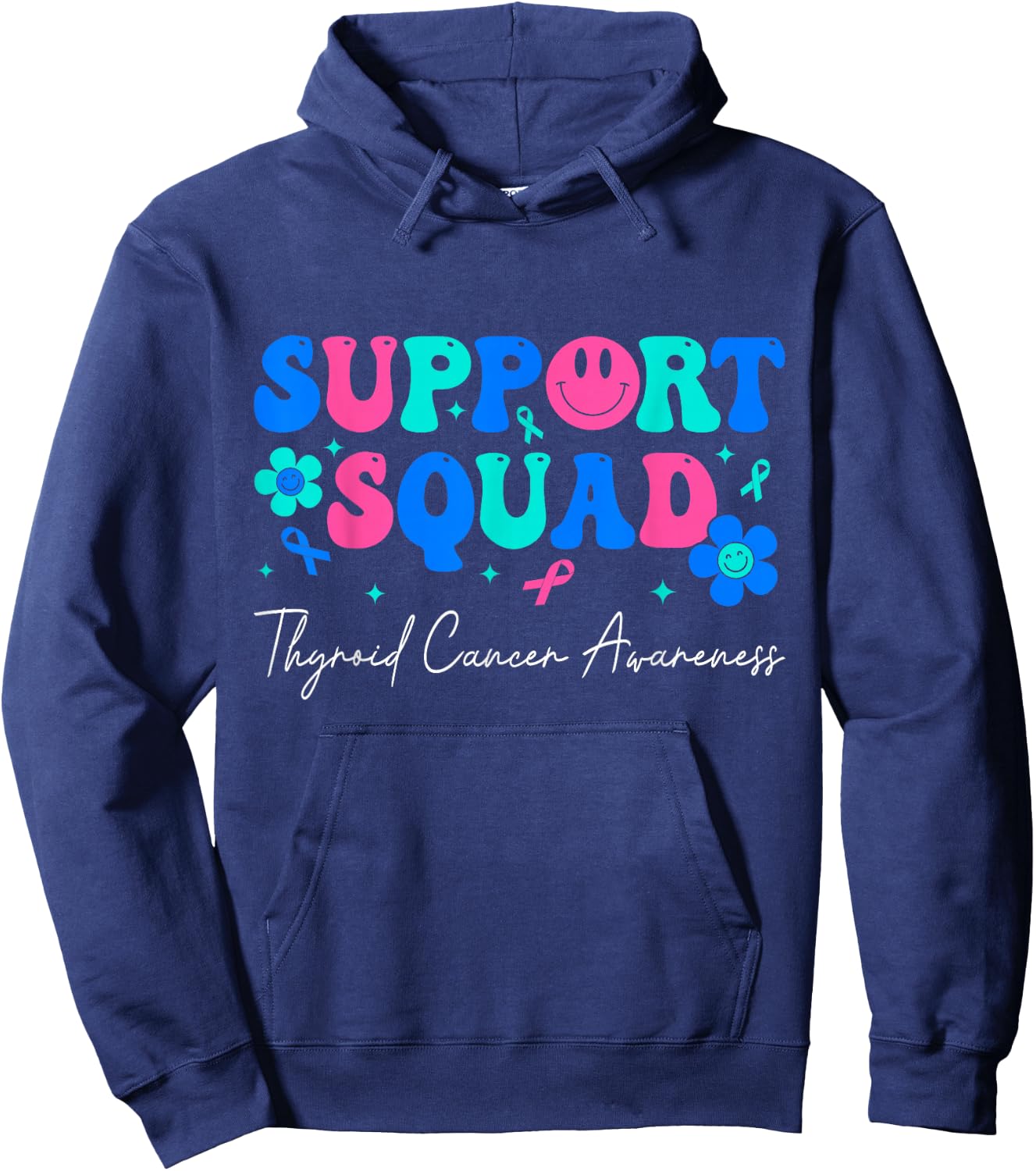 Thyroid Cancer Groovy Support Squad Thyroid Cancer Awareness Hoodie - Hoodie | Navy
