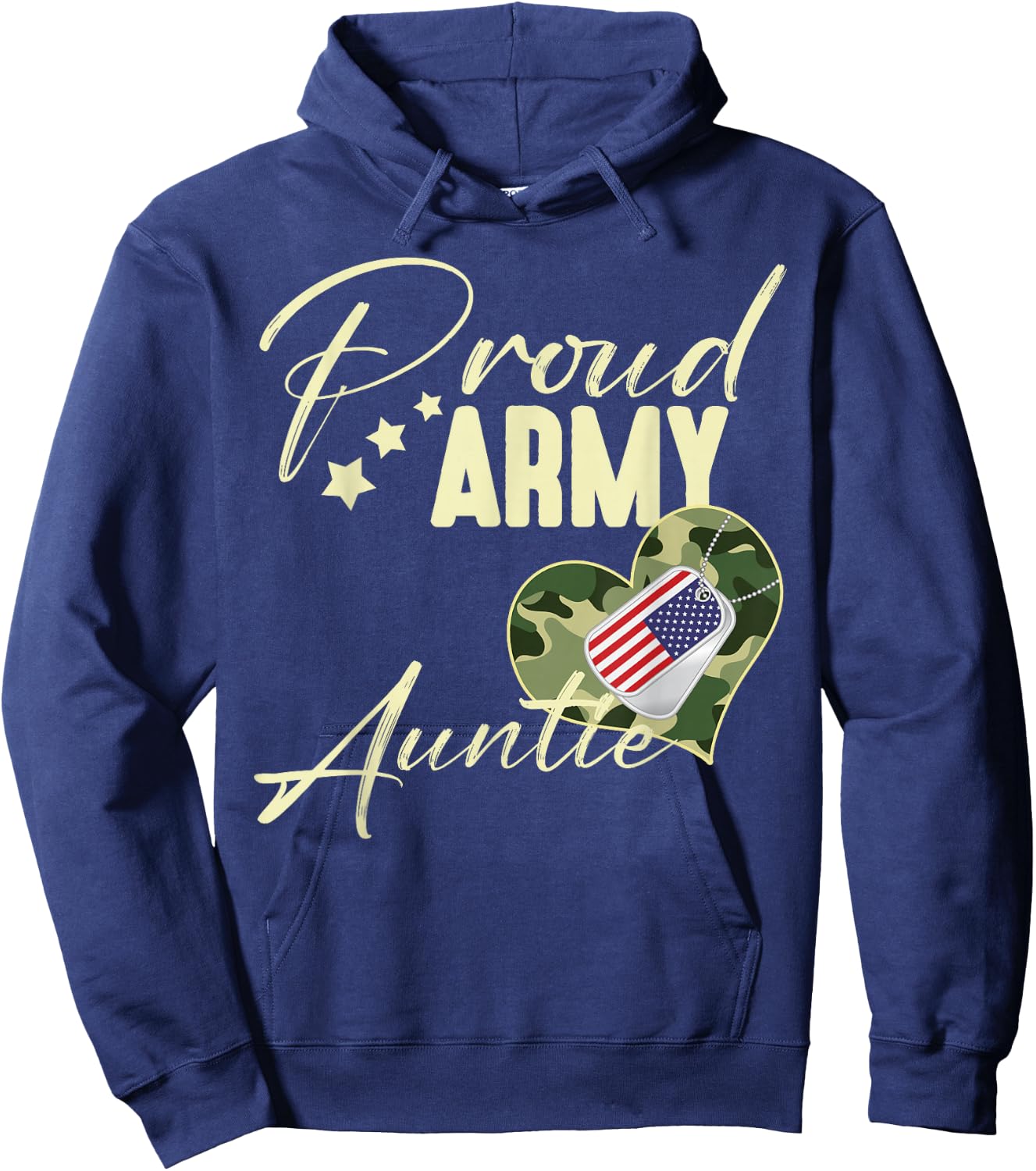 Proud Army AUNTIE Camouflage Dog Tag USA American Flag Hoodie - Hoodie | Navy
