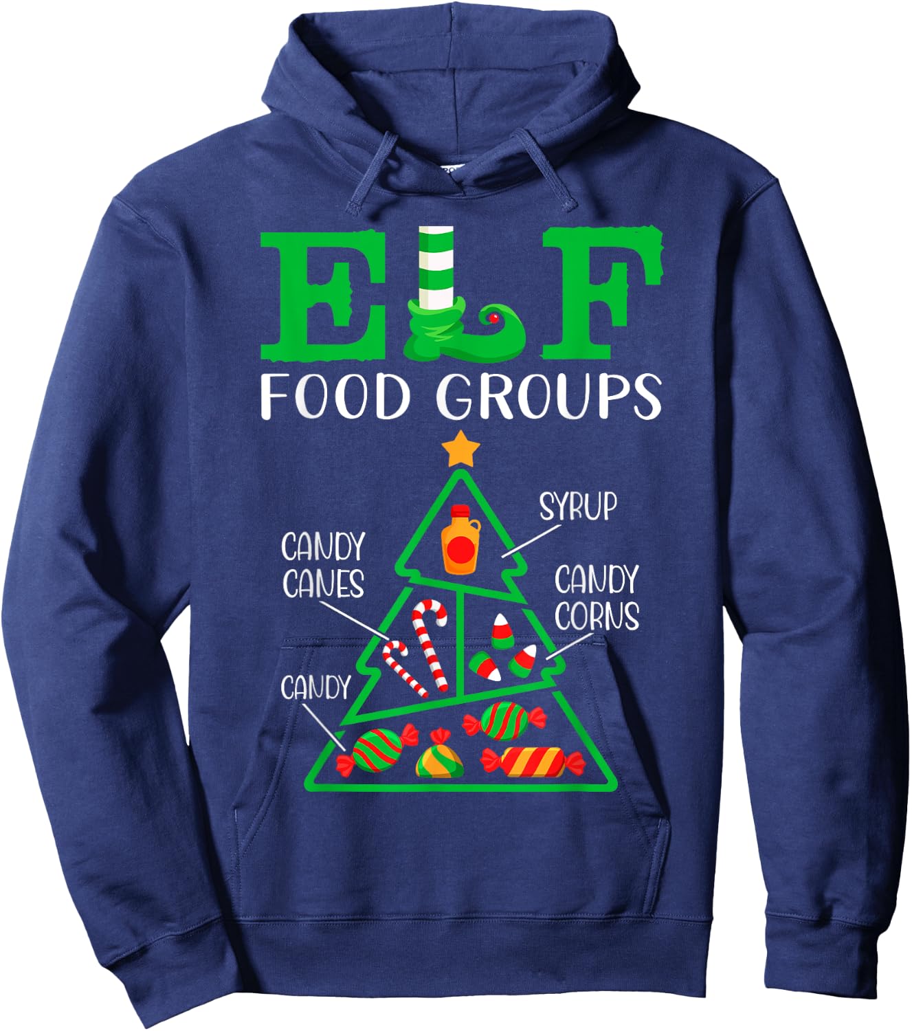 Candy - Candy Canes - Candy Corns - Syrup - ELF Food Groups Hoodie - Hoodie | Navy