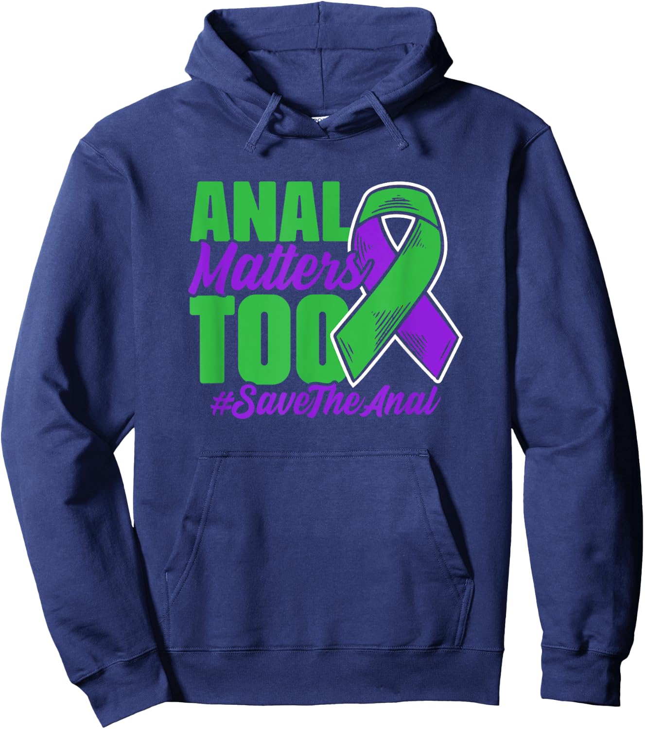 Purple Green Ribbon Support Anal Cancer Survivor Hoodie - Hoodie | Navy