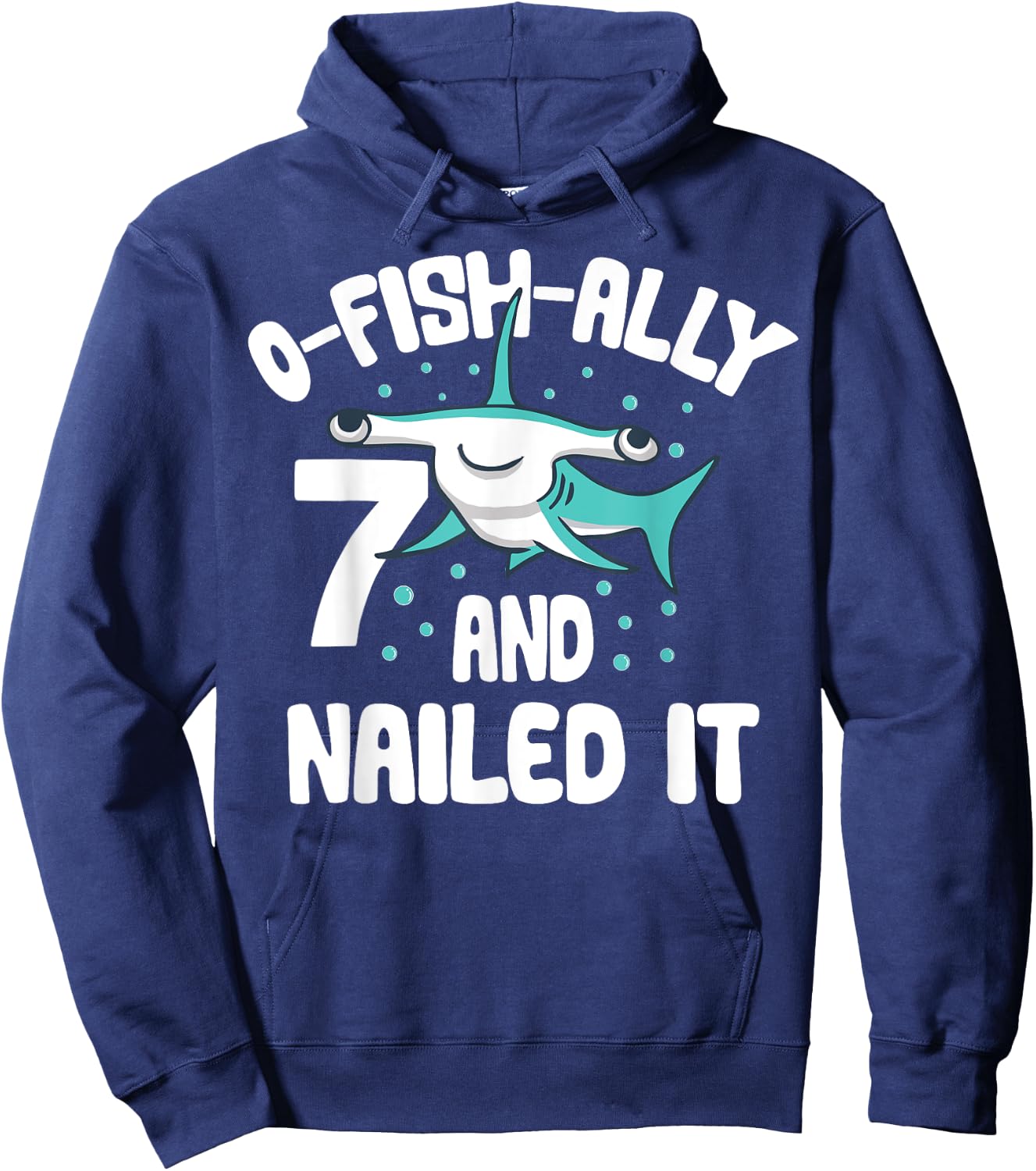 O-Fish-Ally 7 Year Old Shark 7th Birthday Boy Hammer Shark Hoodie - Hoodie | Navy
