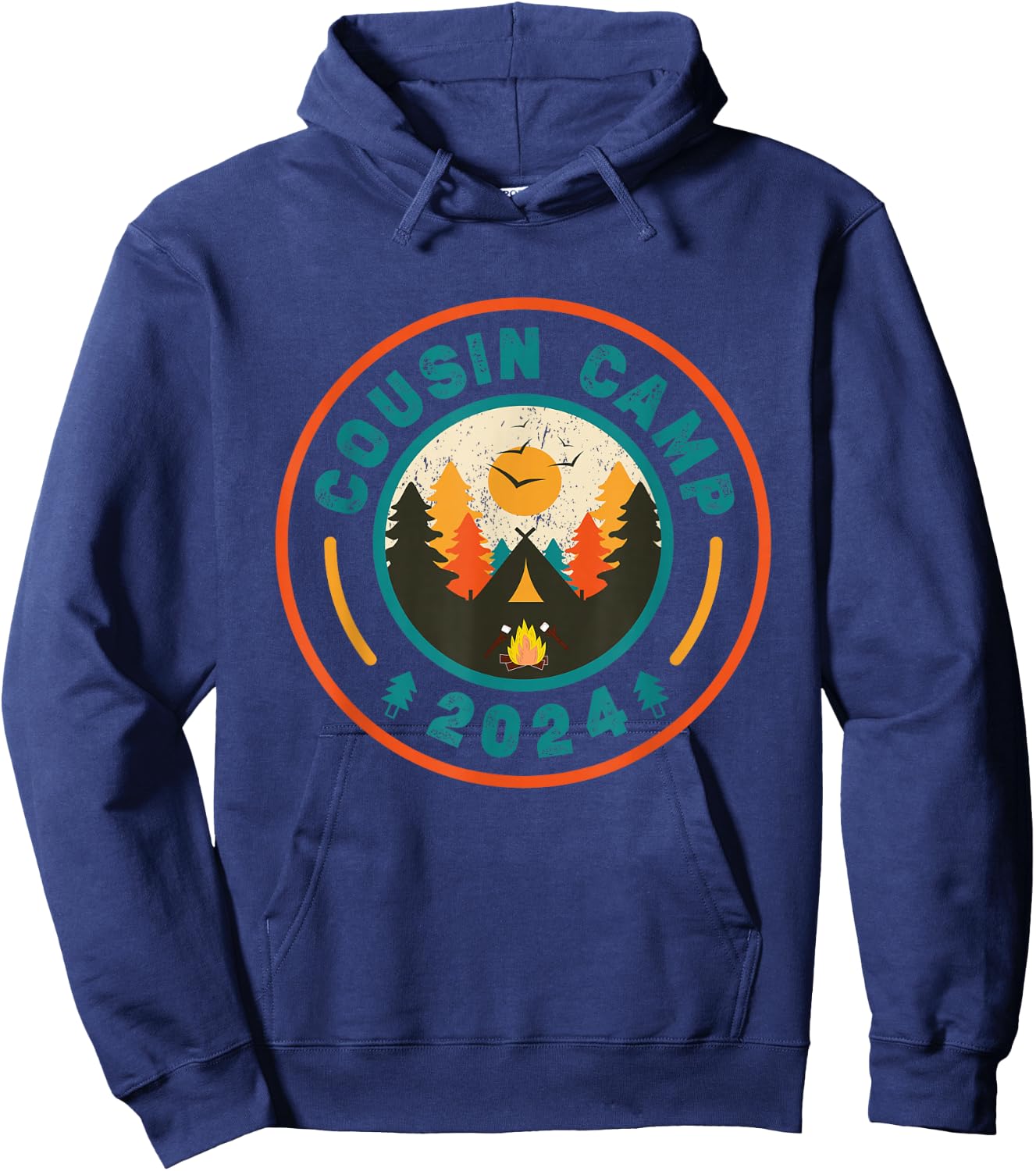 Cousin Camp 2024 Vintage Shirt Outdoors Vacation Adventures Hoodie - Hoodie | Navy