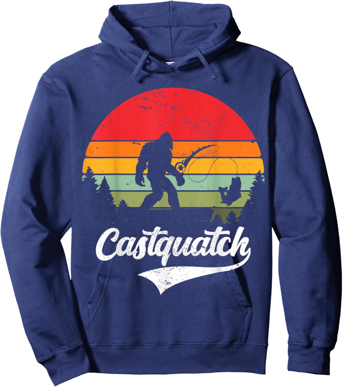 Castquatch Funny Bass Fisherman Fishing meme Hoodie - Hoodie | Navy