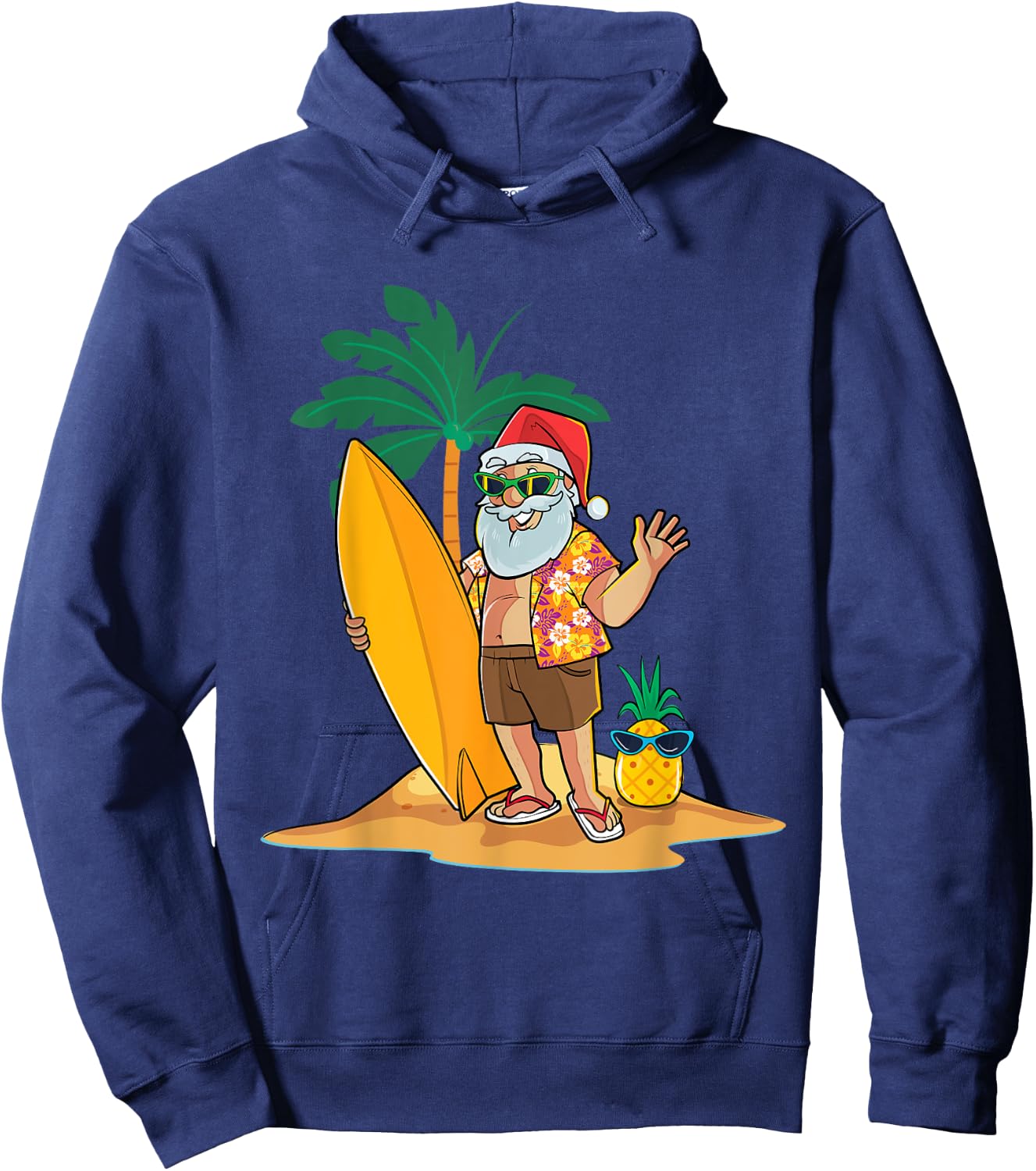 Christmas in July Funny Santa Summer Surf Hawaiian Surfing Women Kids Hoodie - Hoodie | Navy