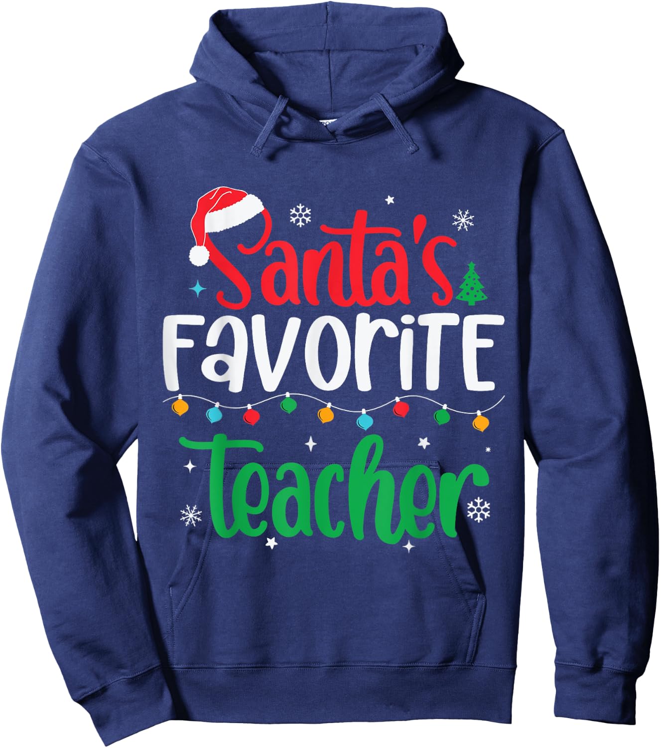 Santa's Favorite Teacher Family Matching Group Christmas Hoodie - Hoodie | Navy