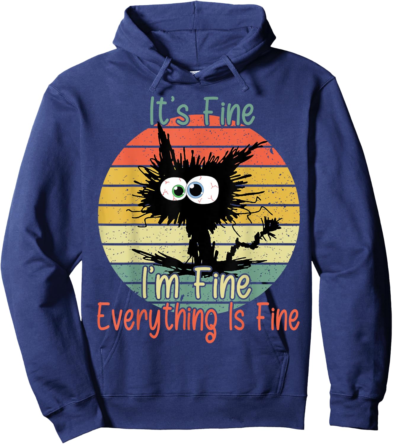 Vintage It's Fine I'm Fine Everything Is Fine bleached Cat Women Girls Kids Hoodie - Hoodie | Navy