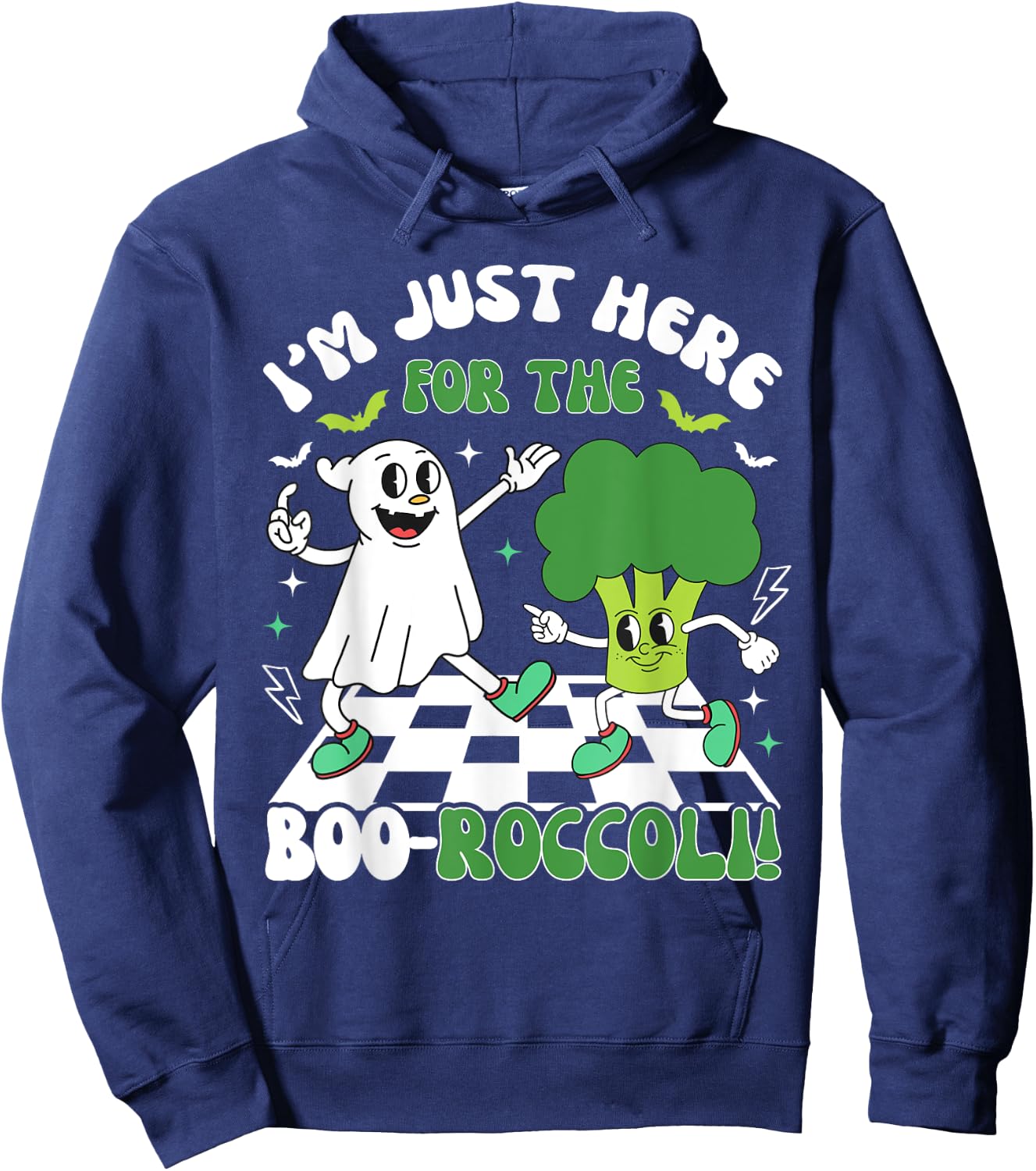 Broccoli Halloween Costume Kids Funny Retro Ghost Broccoli Hoodie - Hoodie | Navy