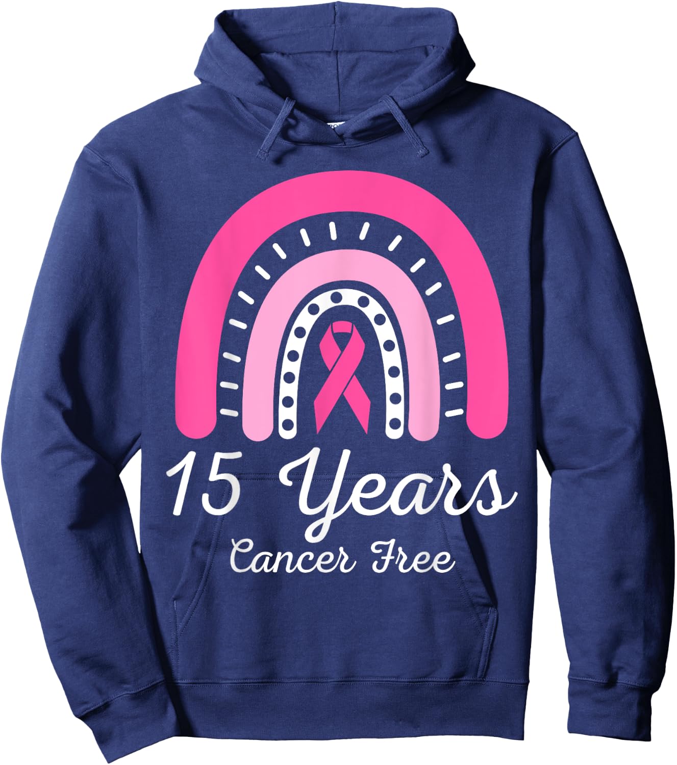 15 Years Cancer Free Survivor Breast Cancer Awareness Ribbon Hoodie - Hoodie | Navy