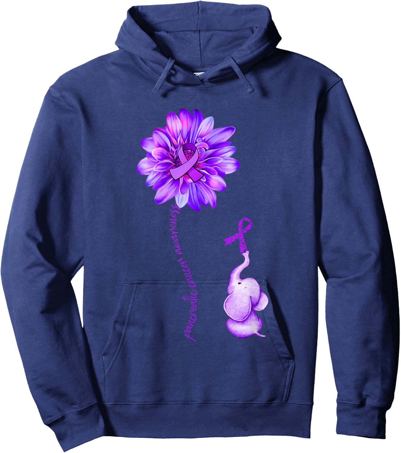 Elephant Sunflower Purple Ribbon Pancreatic Cancer Awareness Hoodie - Hoodie | Navy