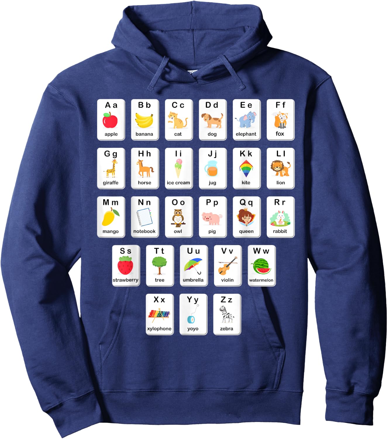 ABC Animals Object Flash Card A-Z Types of Alphabet Teacher Hoodie - Hoodie | Navy