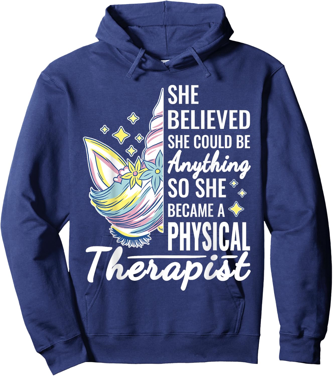 Women Physical Therapy Funny Physical Therapist Cute Unicorn Hoodie - Hoodie | Navy
