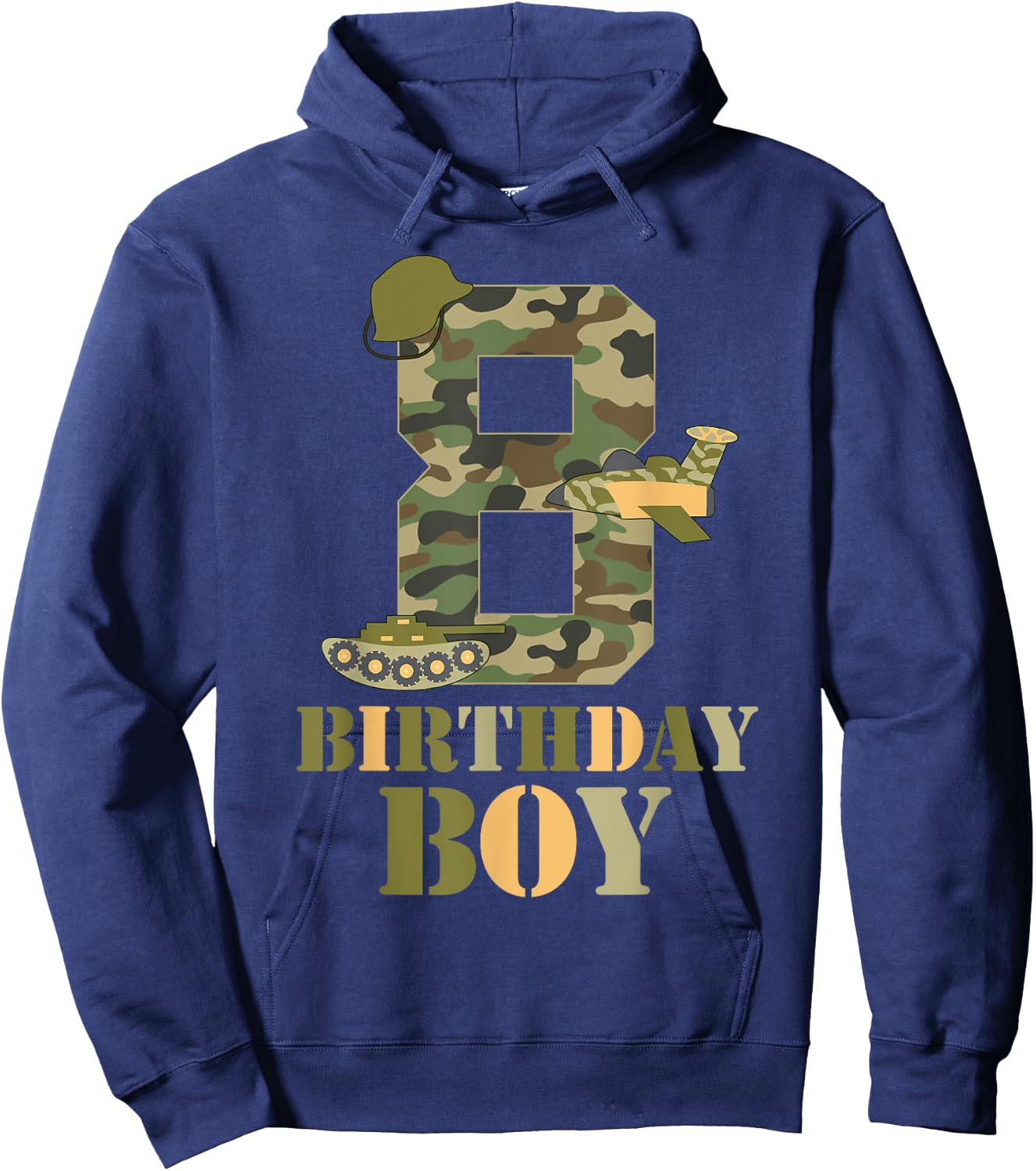 8th Birthday Military Themed Camo Boys 8 Years Old Soldier Hoodie - Hoodie | Navy