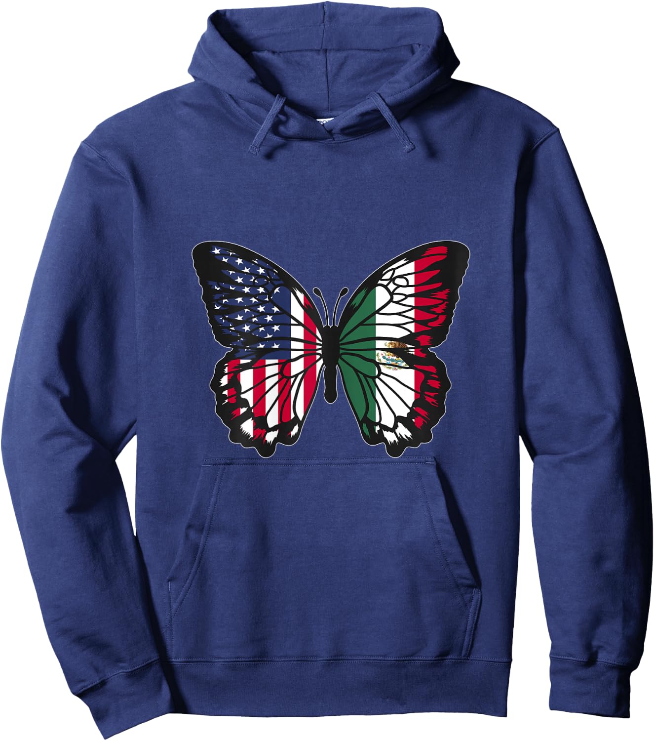 Mexican Roots USA and Mexico Mix Butterfly Mexican Heritage Hoodie - Hoodie | Navy