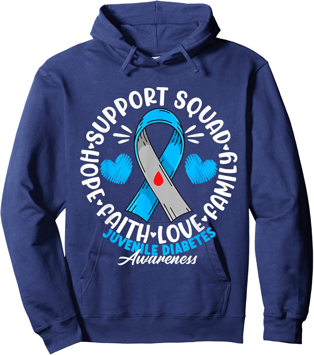 Support Awareness Squad I Juvenile T1D Type 1 Diabetes Hoodie - Hoodie | Navy