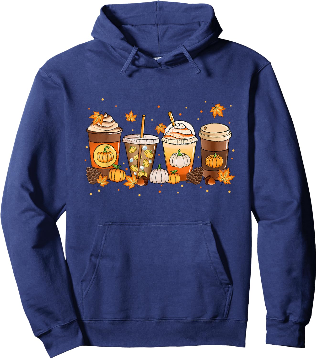 Coffee Latte Pumpkin Spice Fall Season Thanksgiving Vibes Hoodie - Hoodie | Navy