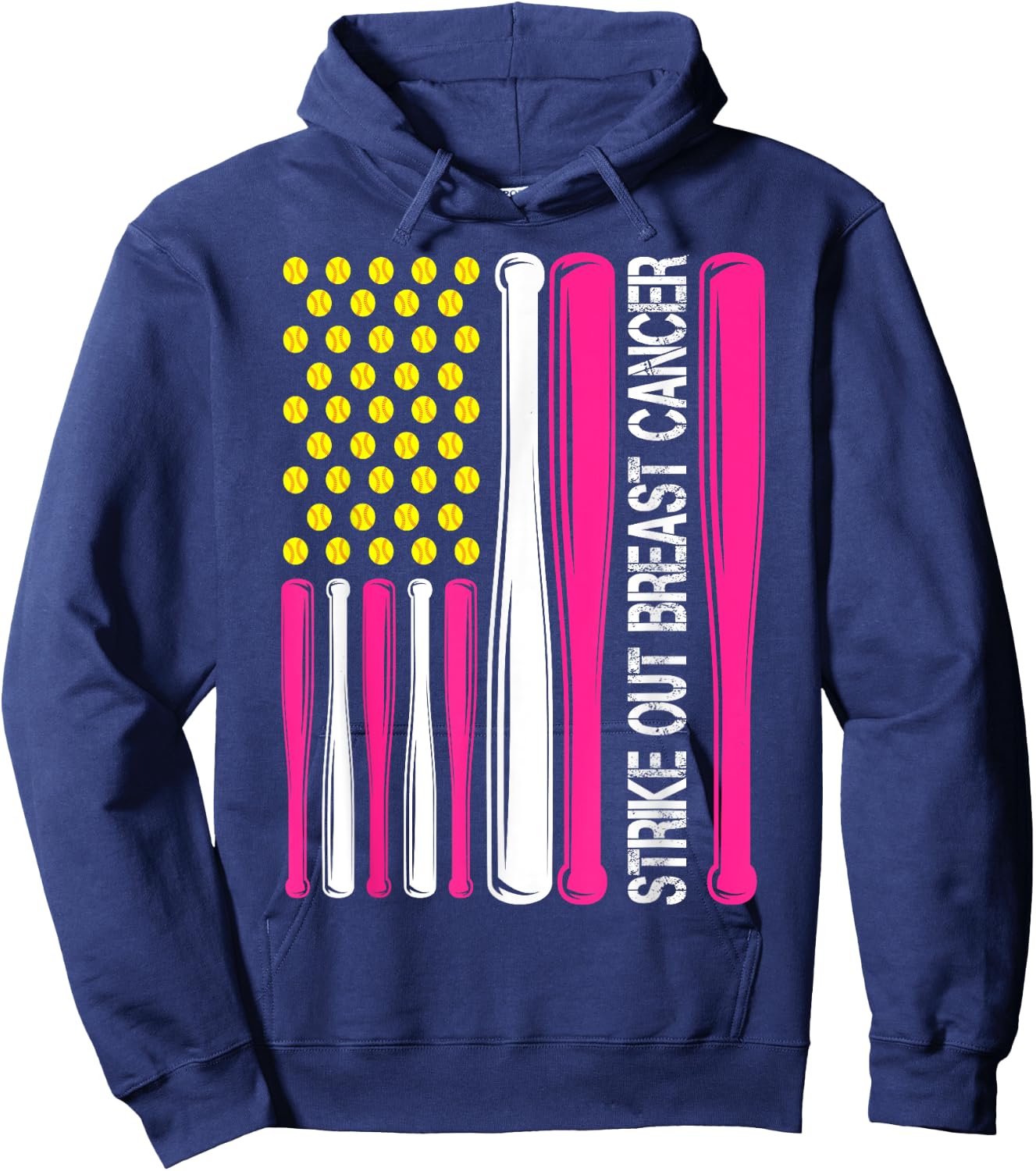 Strike Out Breast Cancer Softball Fight Awareness Men Women Hoodie - Hoodie | Navy