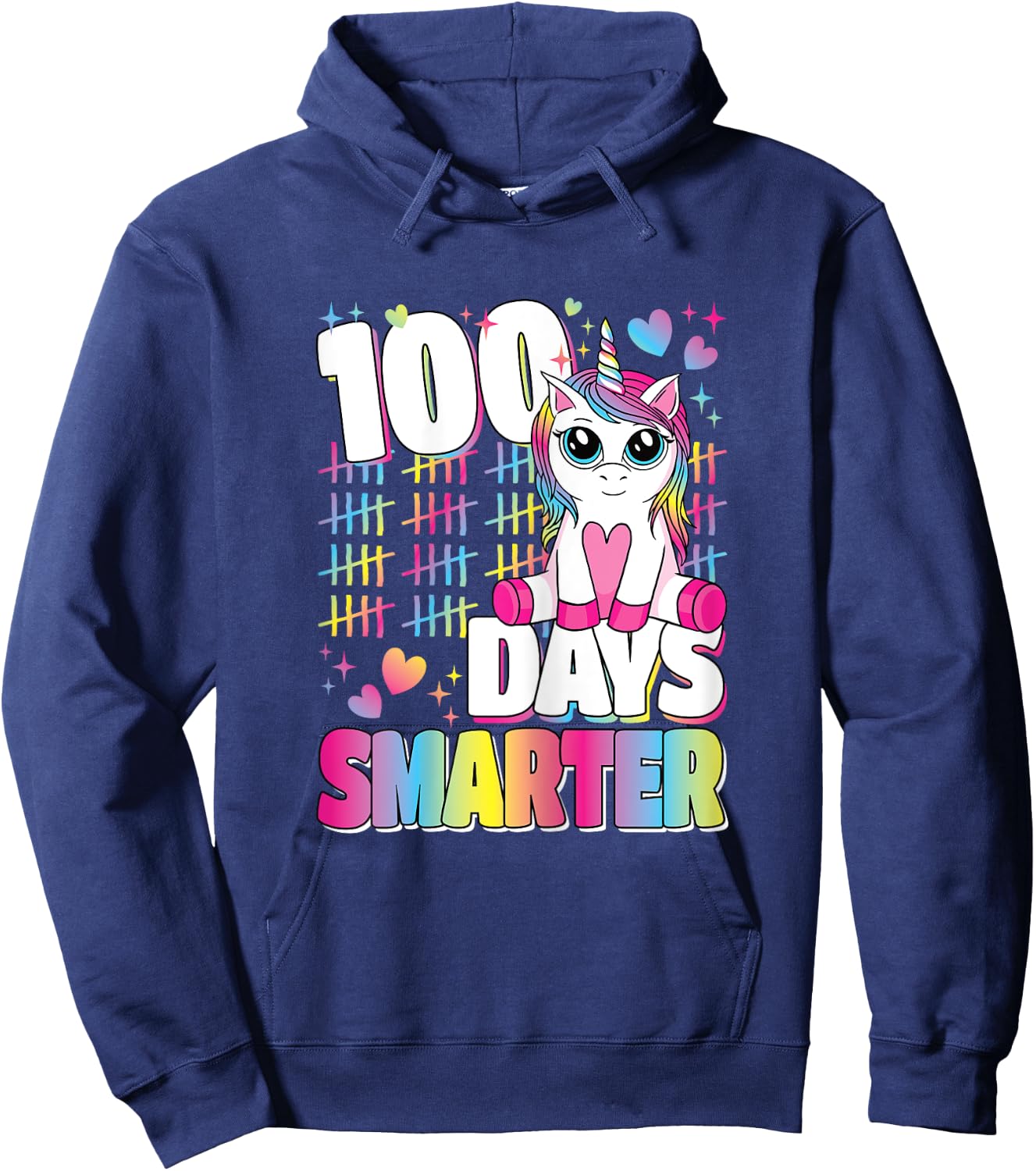 100 Days Smarter Unicorn Rainbow 100th Day Of School Girls Hoodie - Hoodie | Navy