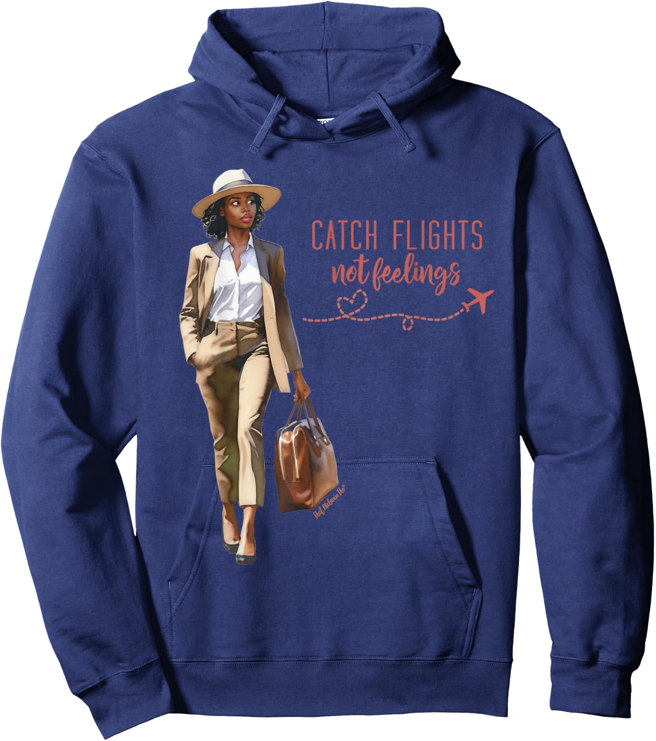 Catch Flights Not Feelings Black Woman Sophisticated Travel Hoodie - Hoodie | Navy