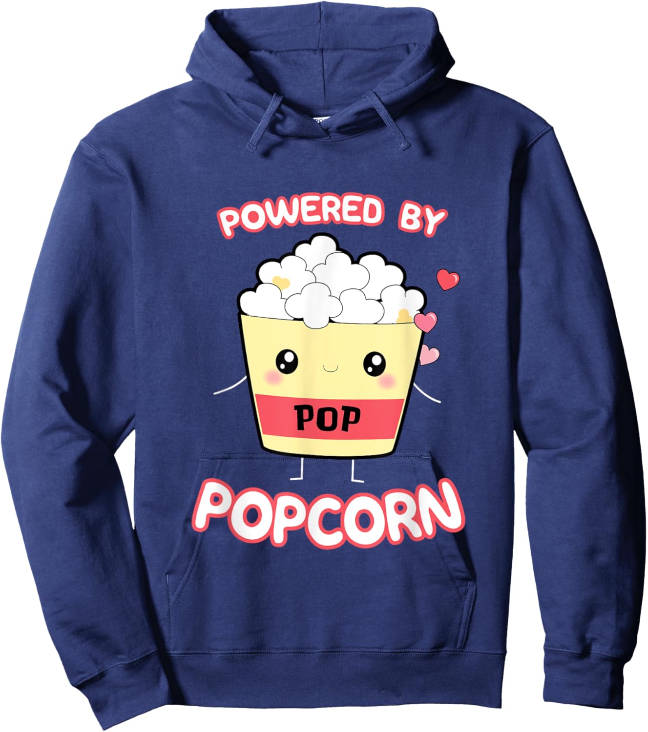 Powered By Popcorn, Cute Kawaii Popcorn Cartoon Otaku Top Hoodie - Hoodie | Navy