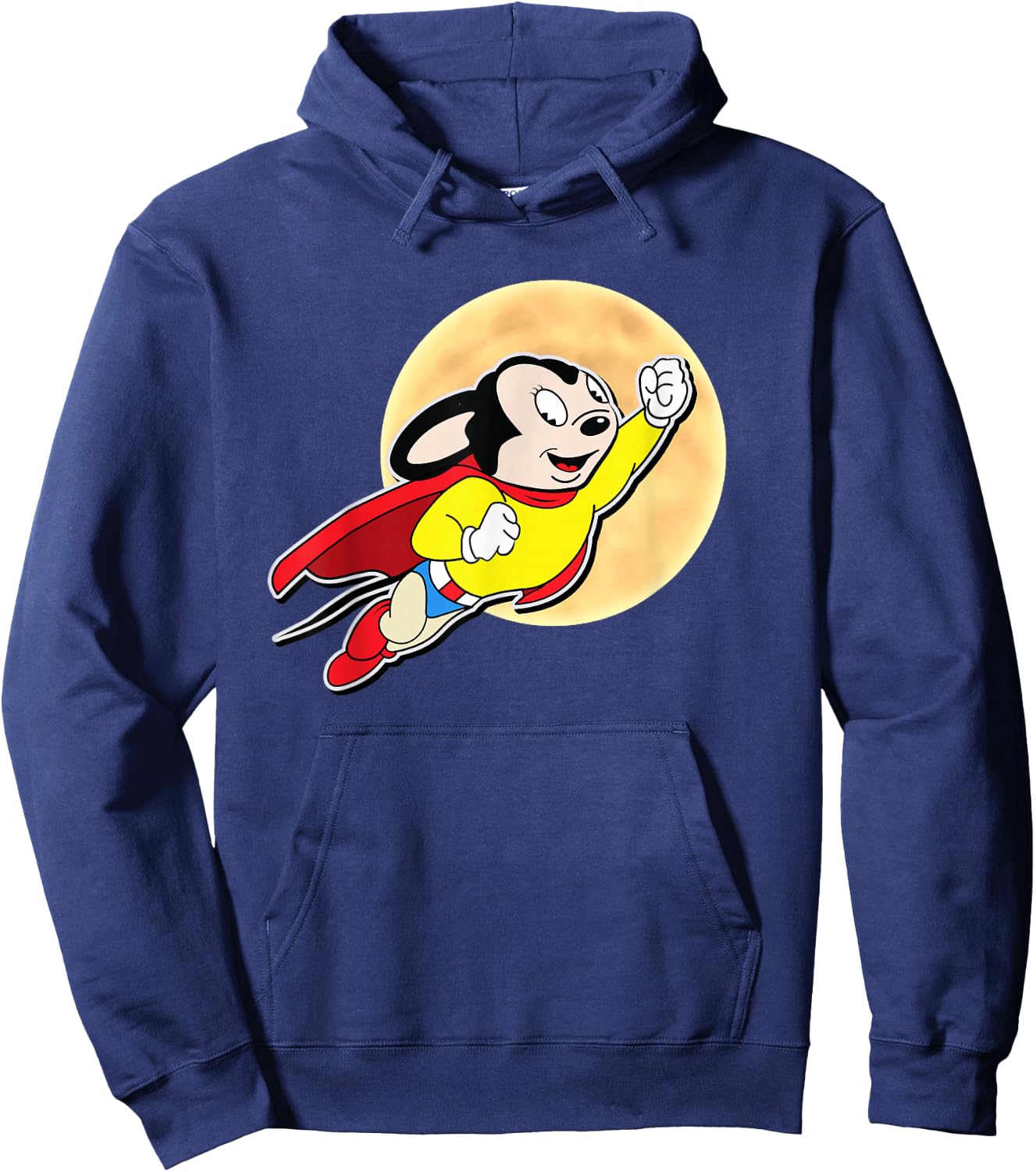 Superhero Cartoon Mouse for Mighty Humans Flies Past Moon Hoodie - Hoodie | Navy