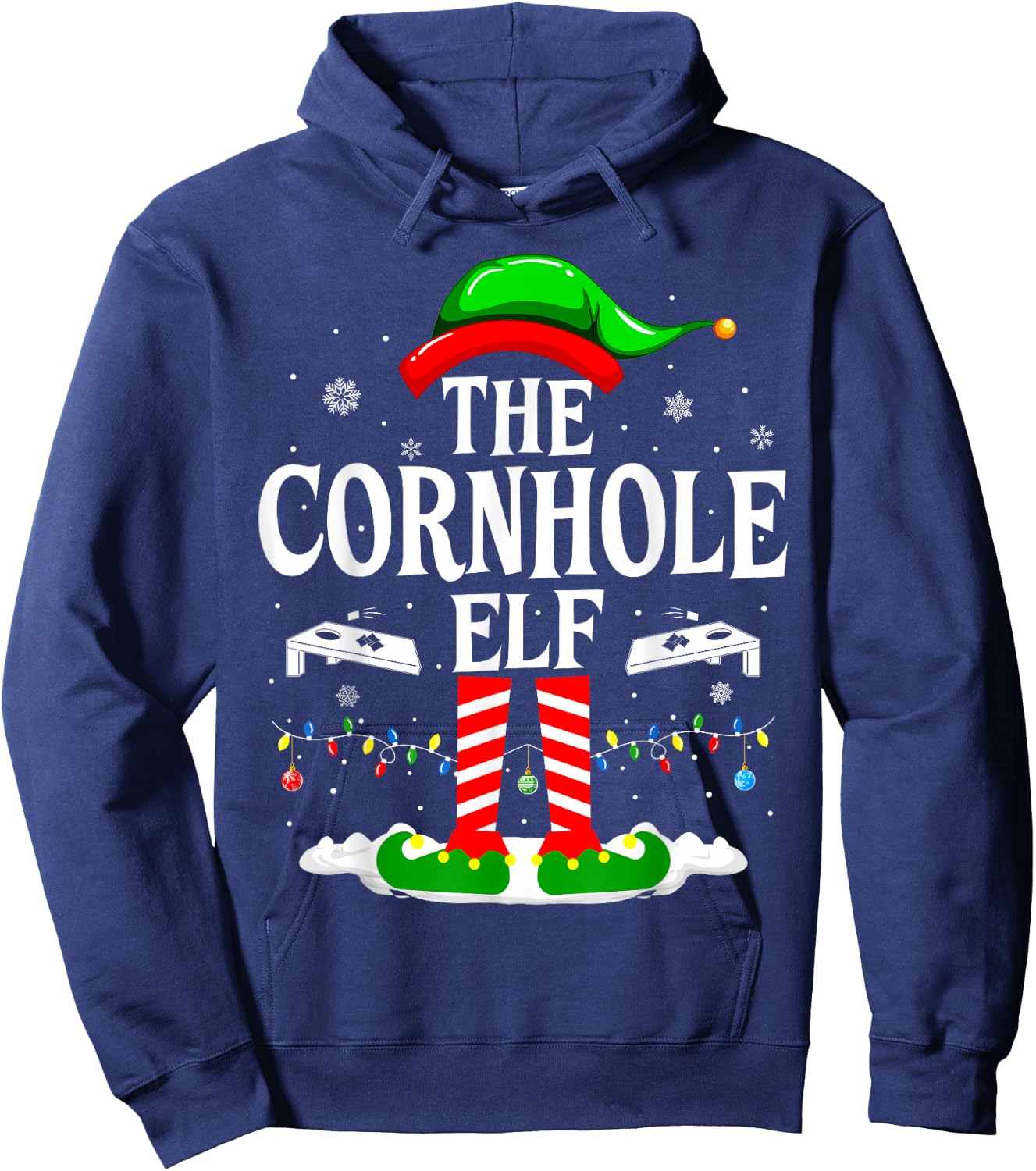 The Cornhole Elf Funny Matching Xmas Cornhole Christmas Hoodie - Hoodie | Navy