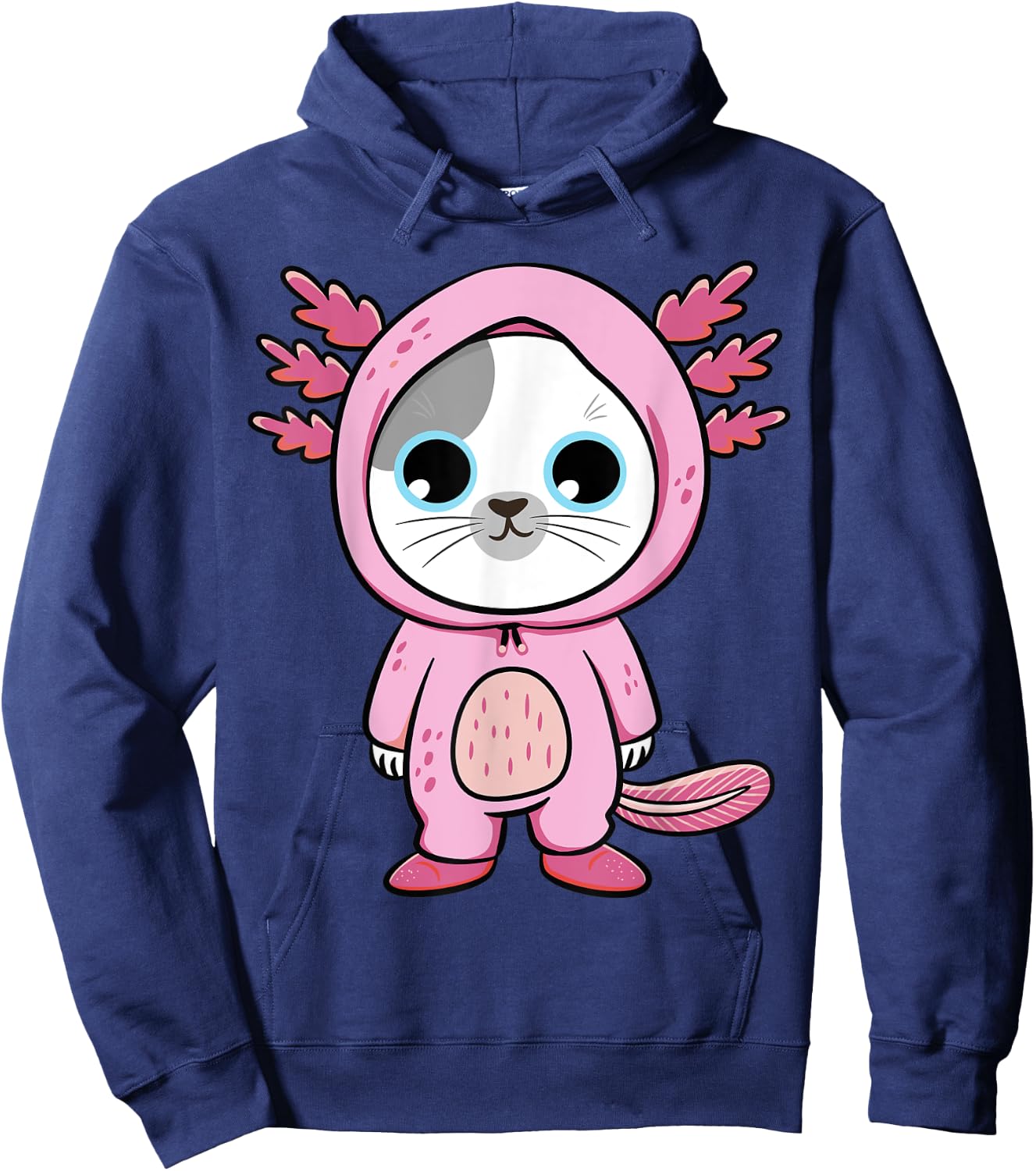 Kawaii Axolotl Cute Pink Cat Axolotl Fun Art For Boys & Girl Hoodie - Hoodie | Navy
