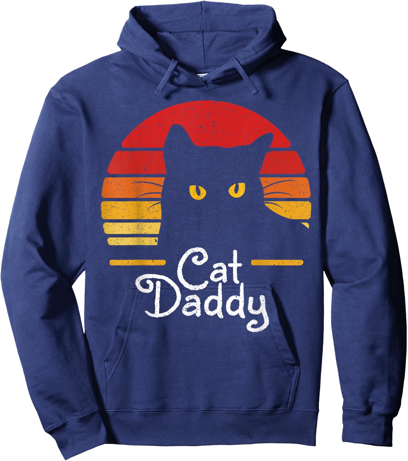 Cat Daddy Retro 70s 80s Black Cat Men Funny Cat Dad Gifts Hoodie - Hoodie | Navy
