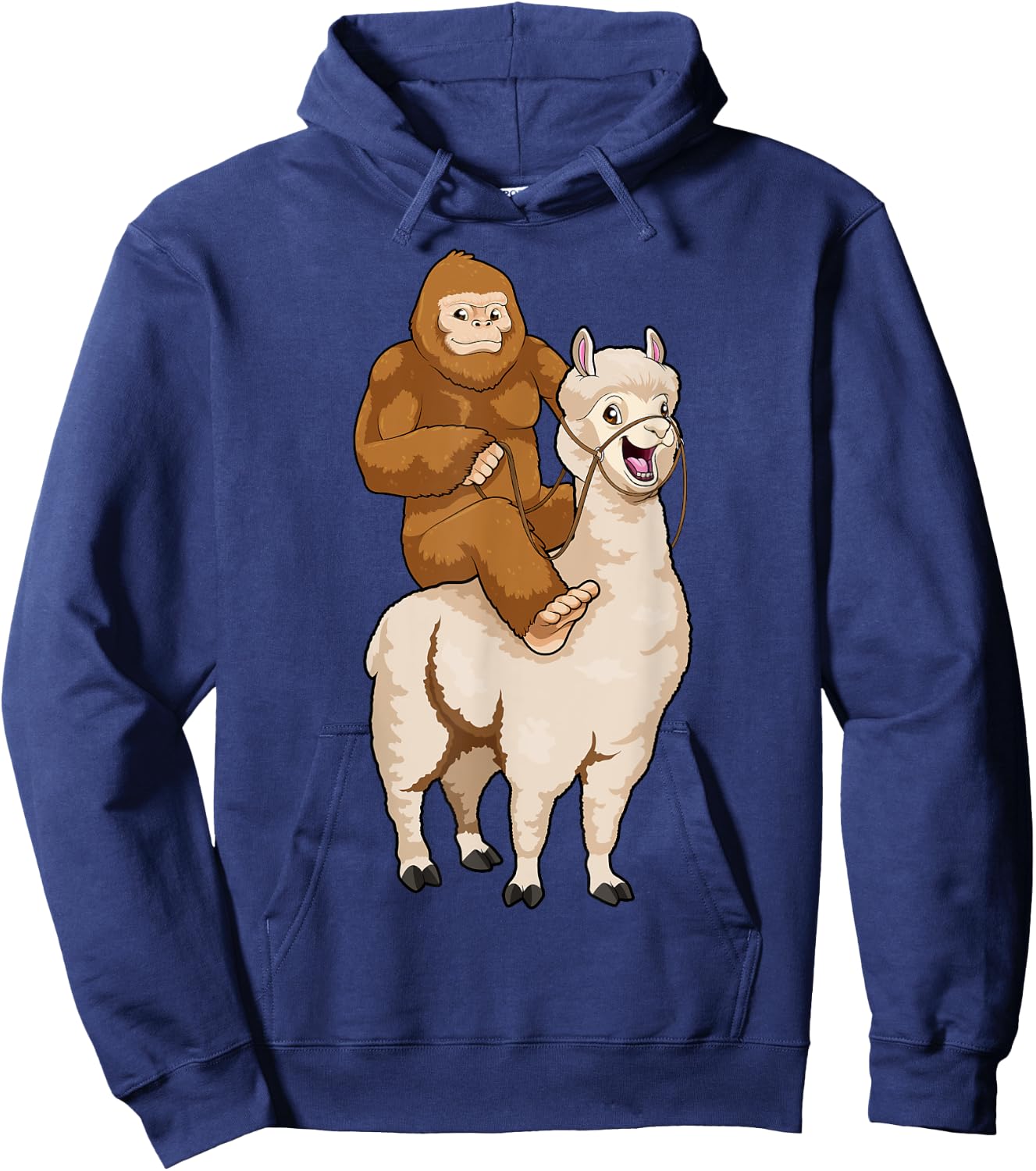 Bigfoot Riding Llama Sasquatch Cryptozoology Cryptid Farmer Hoodie - Hoodie | Navy