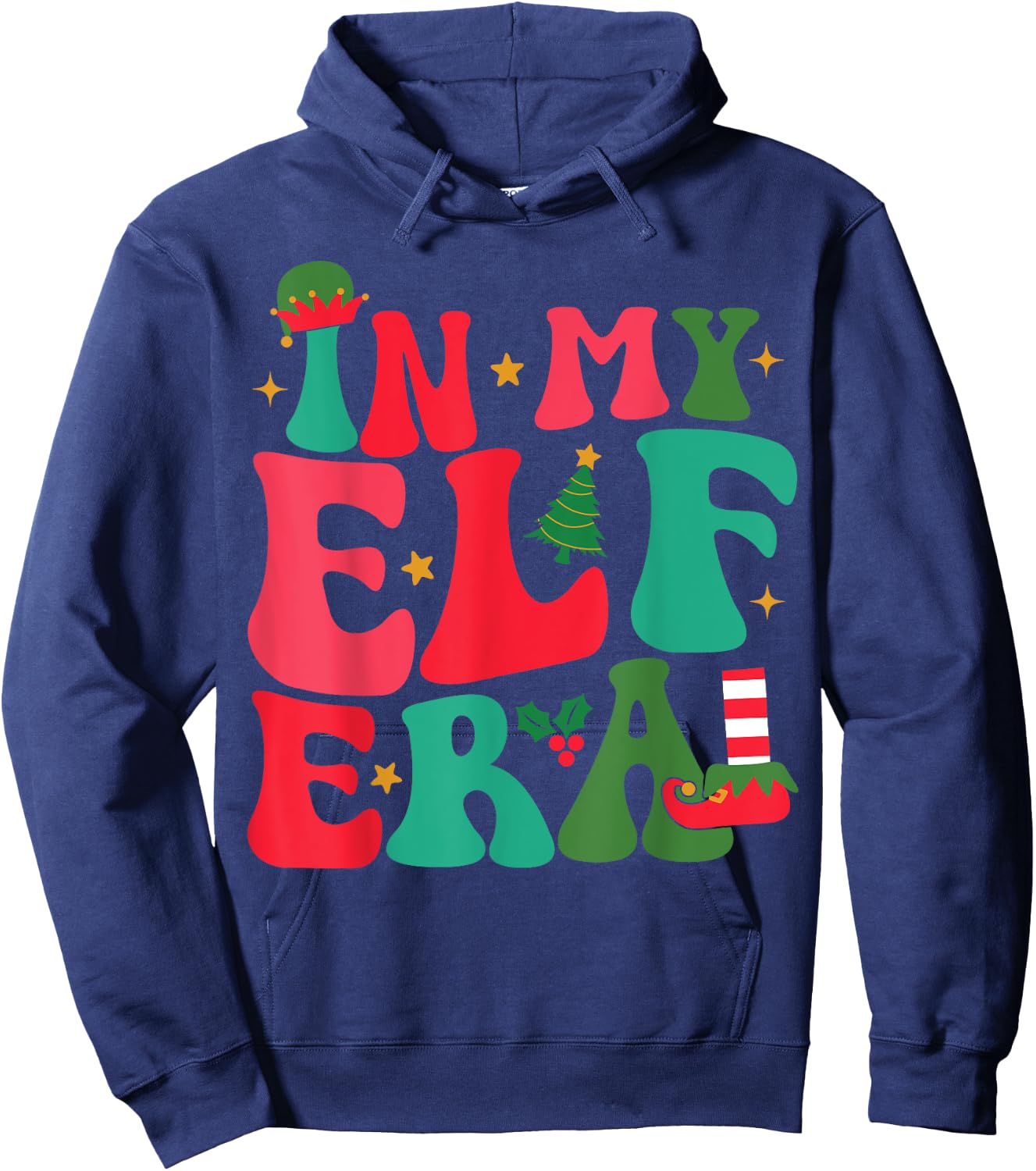 In My Elf Era Groovy Xmas Funny Women Christmas Elf Hoodie - Hoodie | Navy