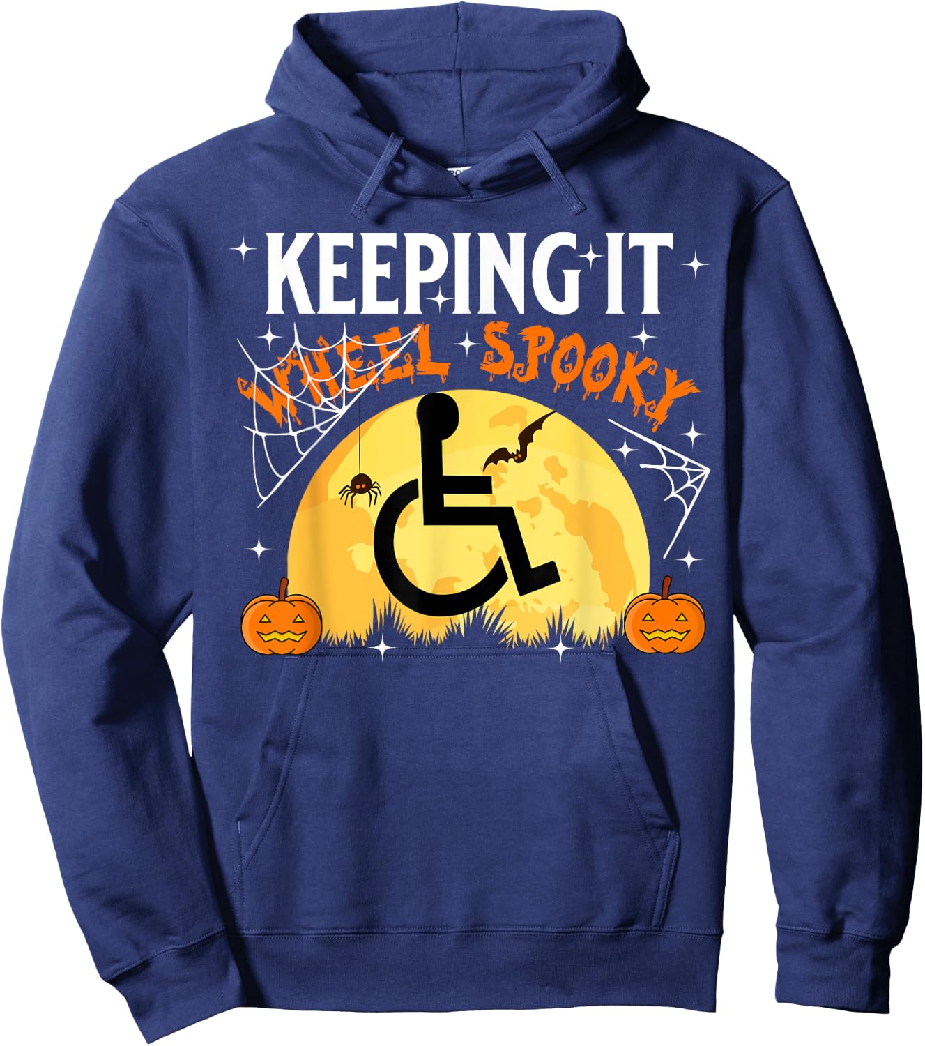 Wheelchair Halloween Disabled Spooky Moon Pumpkin Handicap Hoodie - Hoodie | Navy