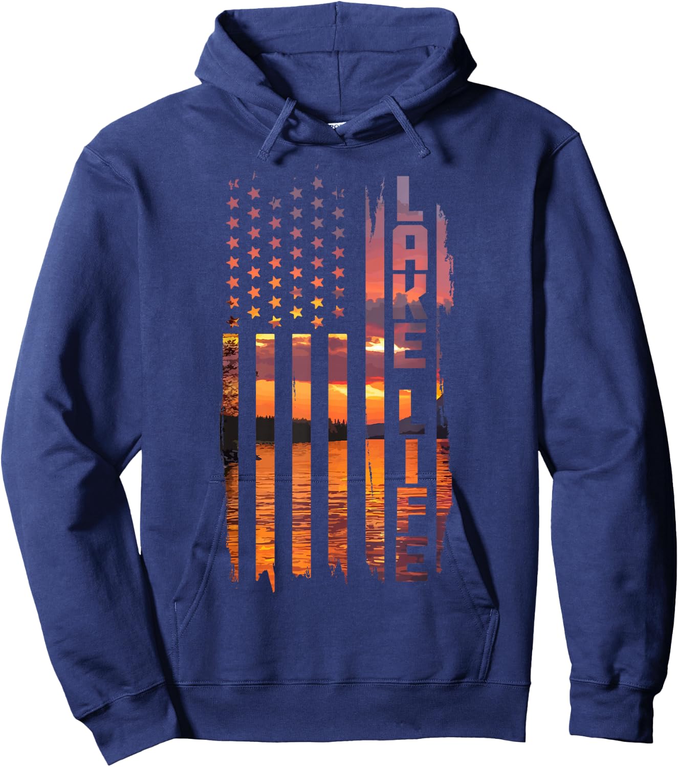 Life Is Better At The Lake Pontoon Boating Wakeboard US Flag Hoodie - Hoodie | Navy