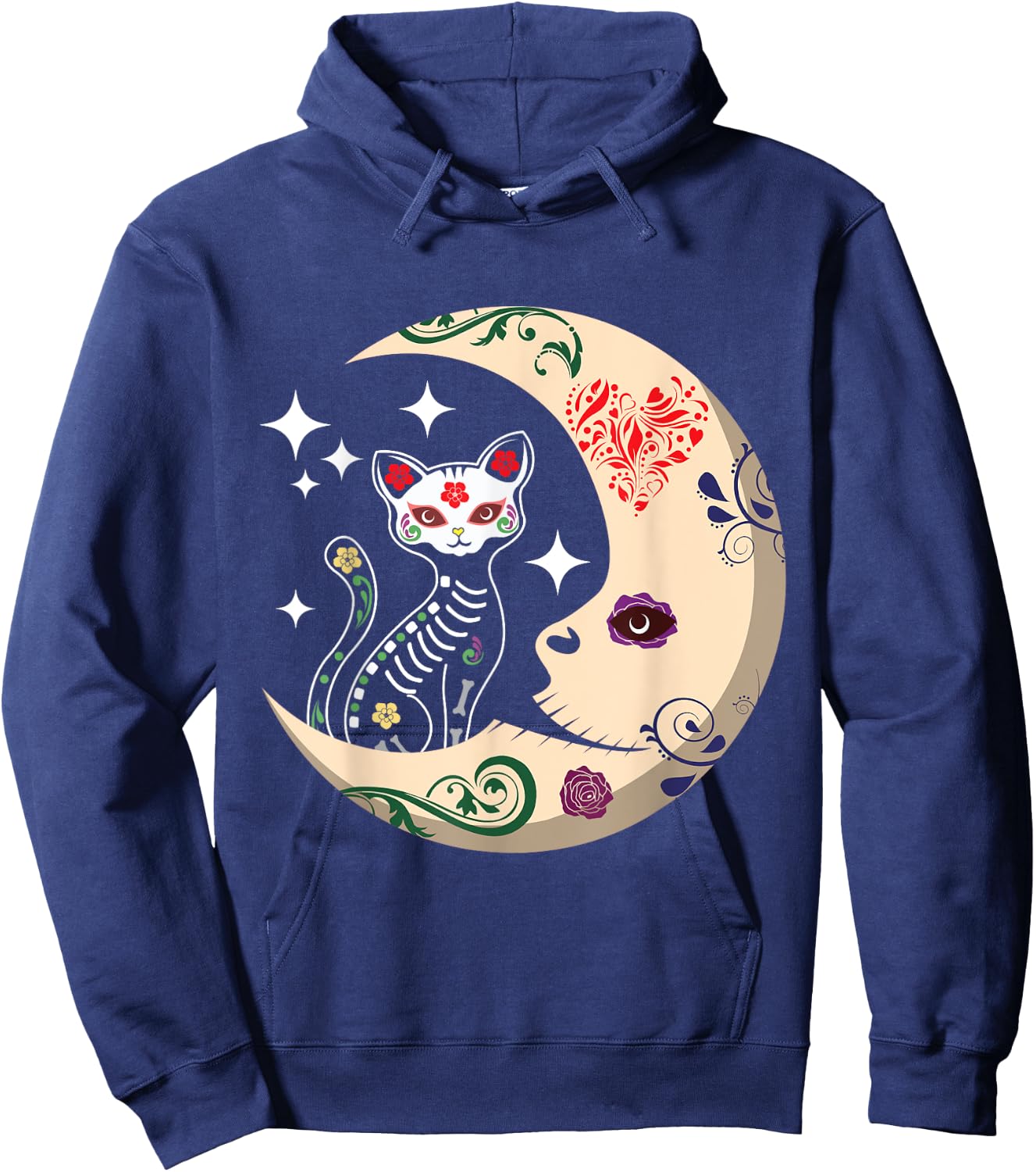 Souls Day Los Muertos Day Of Dead Sugar Cat Moon Floral Hoodie - Hoodie | Navy