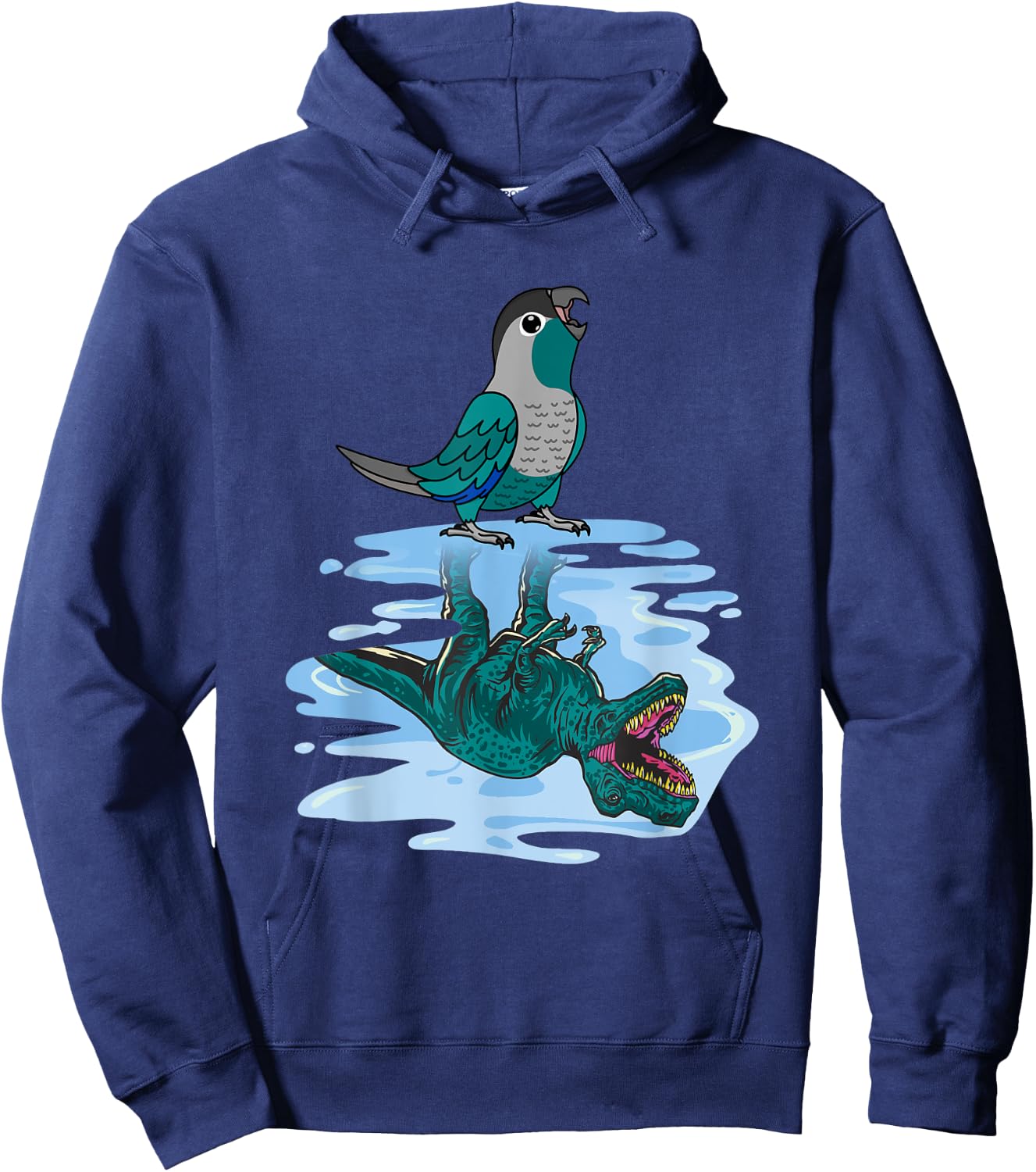 Parrot & T Rex Reflection I Turquoise Green Cheek Conure Hoodie - Hoodie | Navy