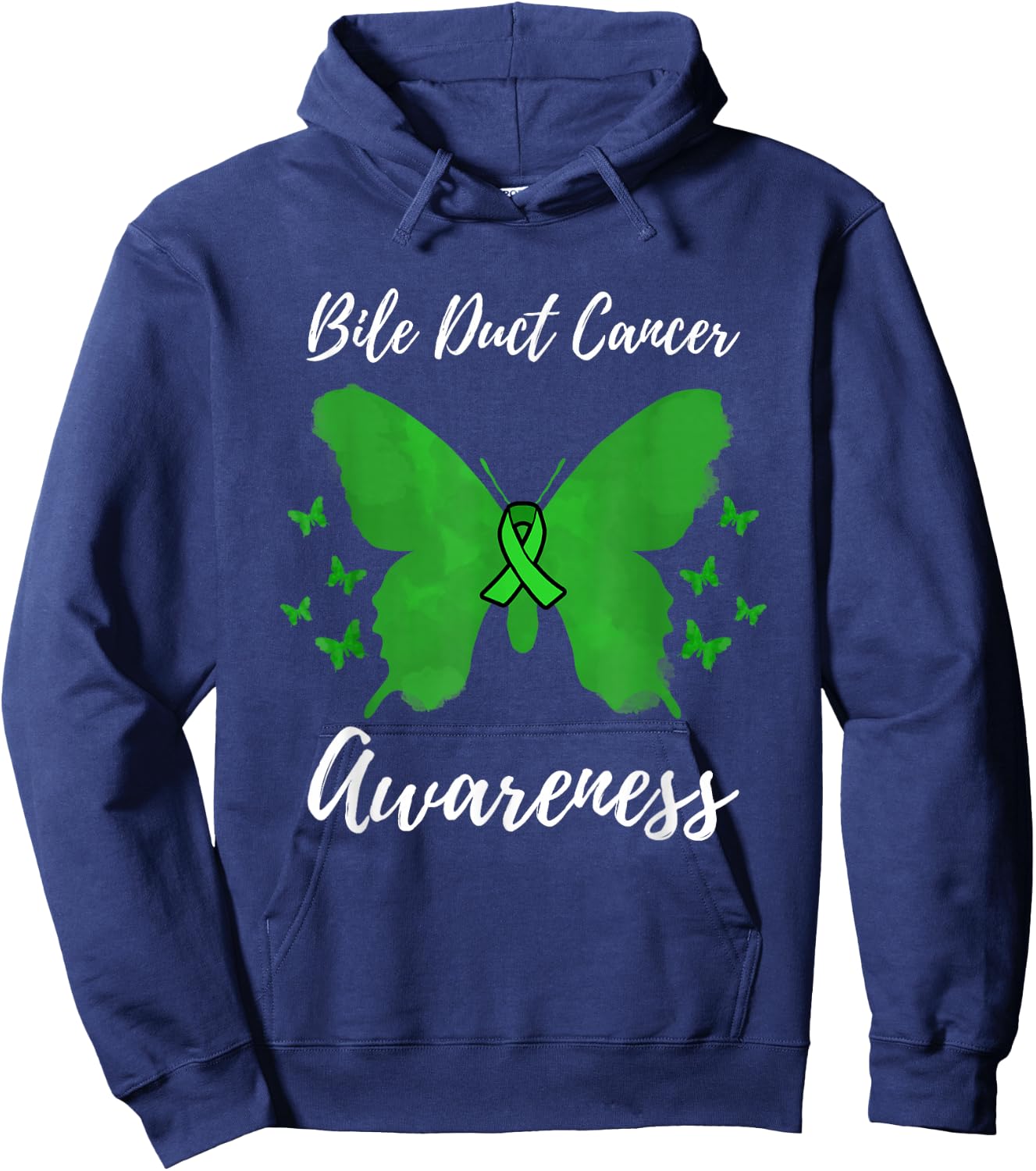 Green Ribbon Cholangiocarcinoma Bile Duct Cancer Awareness Hoodie - Hoodie | Navy