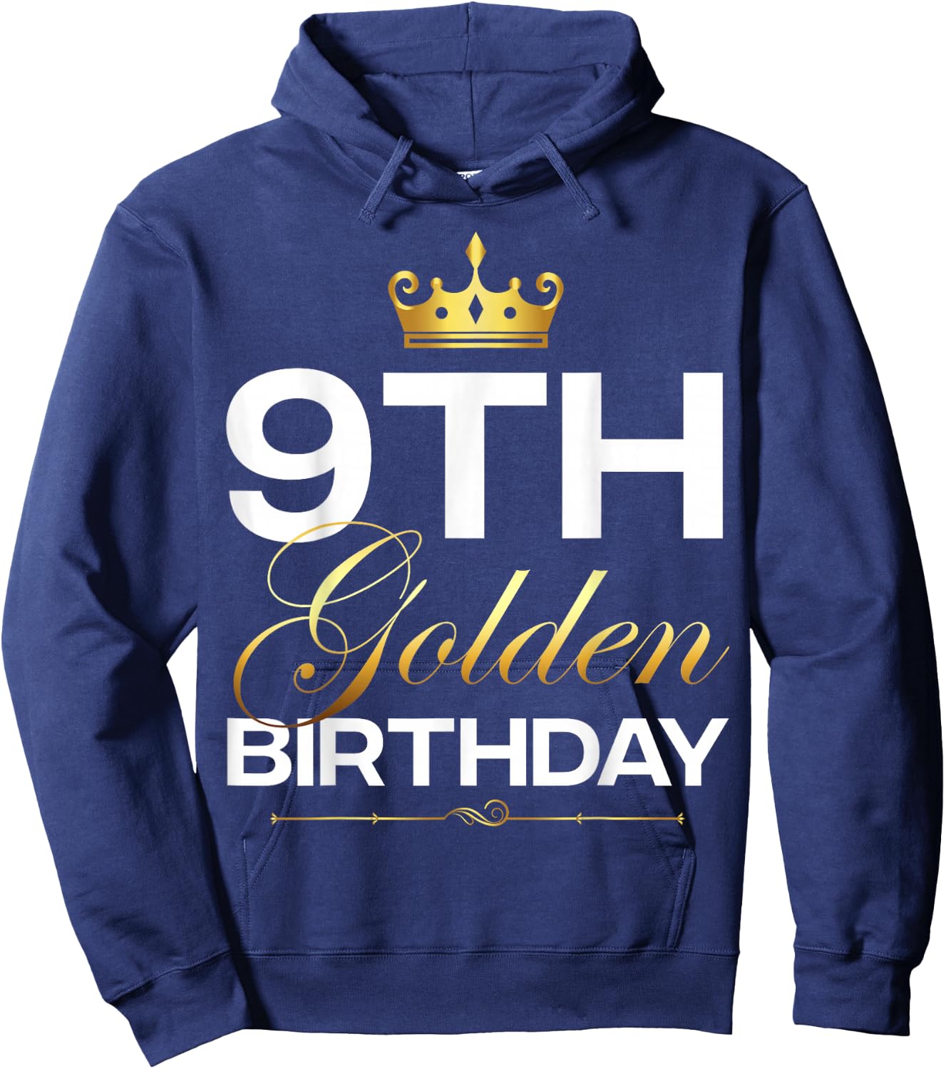 9th B-Day Golden Birthday Age Crown 9 Year Old Birthday Hoodie - Hoodie | Navy