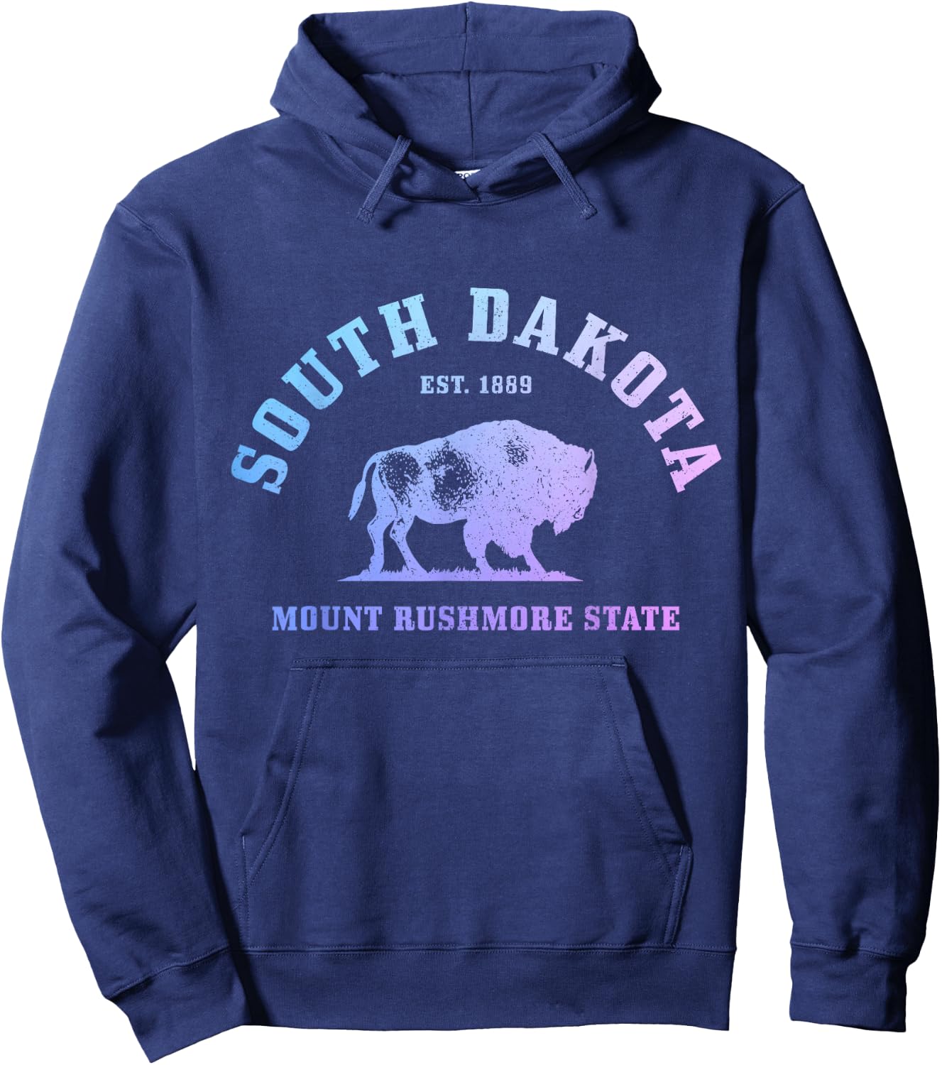 South Dakota East 1889 Mount Rushmore State Bison Vintage Hoodie - Hoodie | Navy