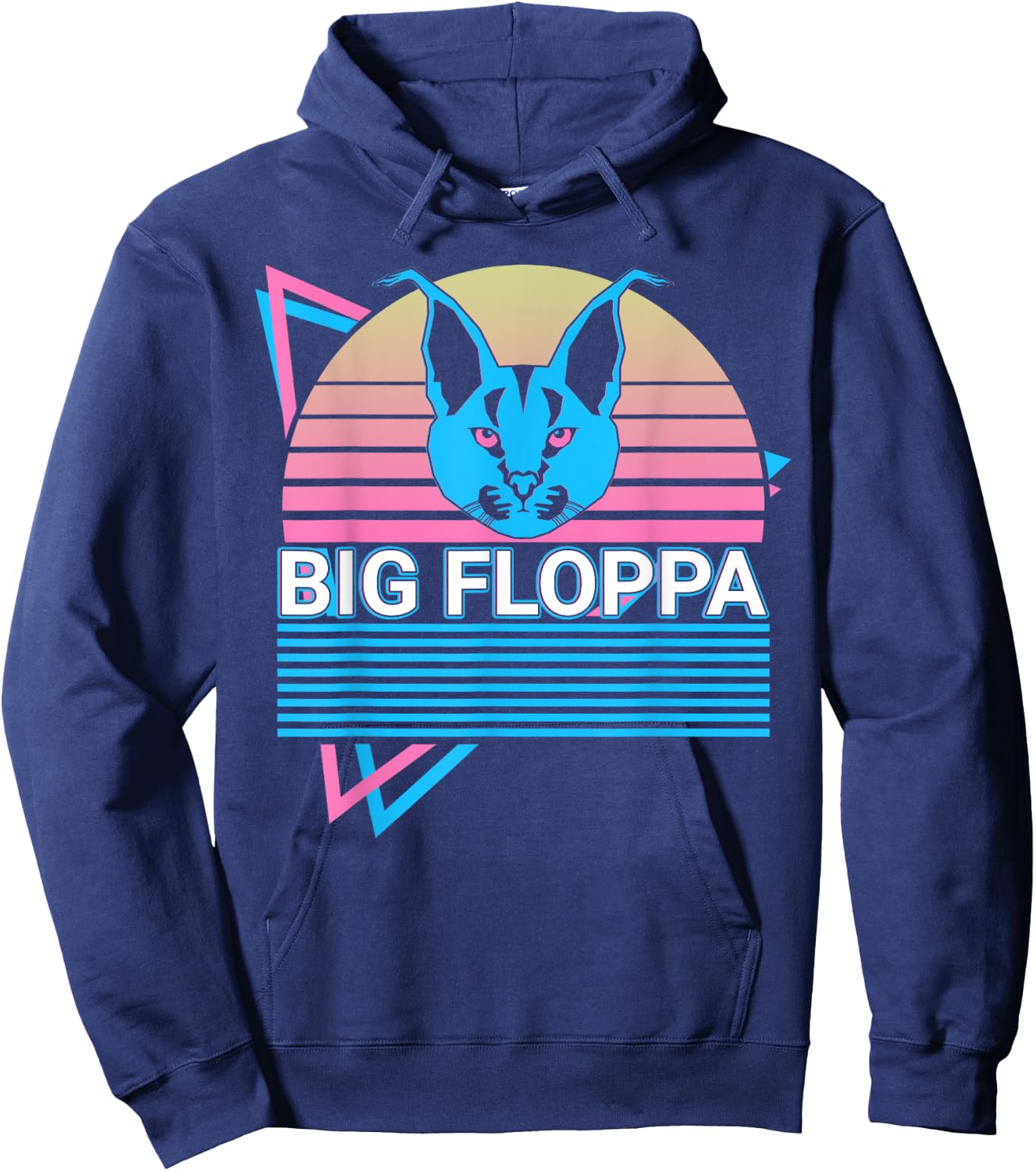 Big Floppa Caracal Cat Meme Retro Men Women Girls Kids Hoodie - Hoodie | Navy