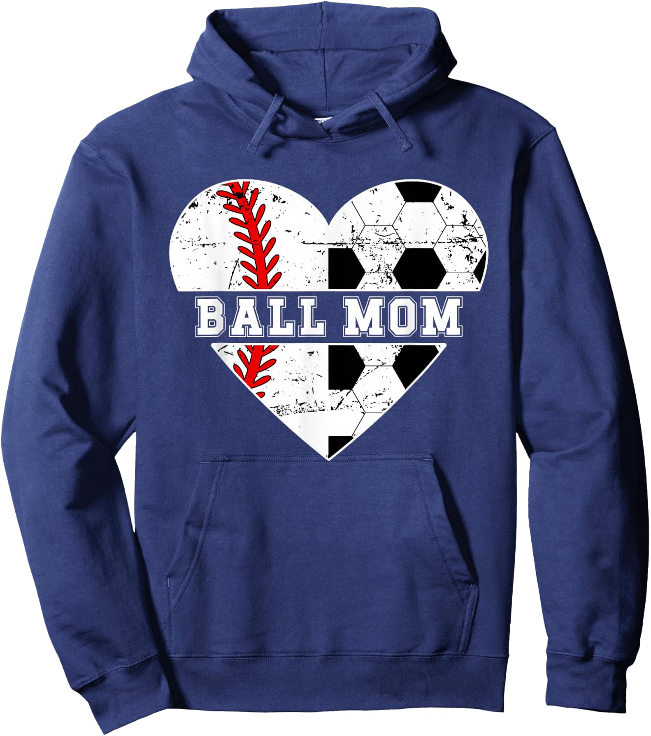 Ball Mom Heart Soccer Baseball Mom Soccer Baseball Mama Hoodie - Hoodie | Navy