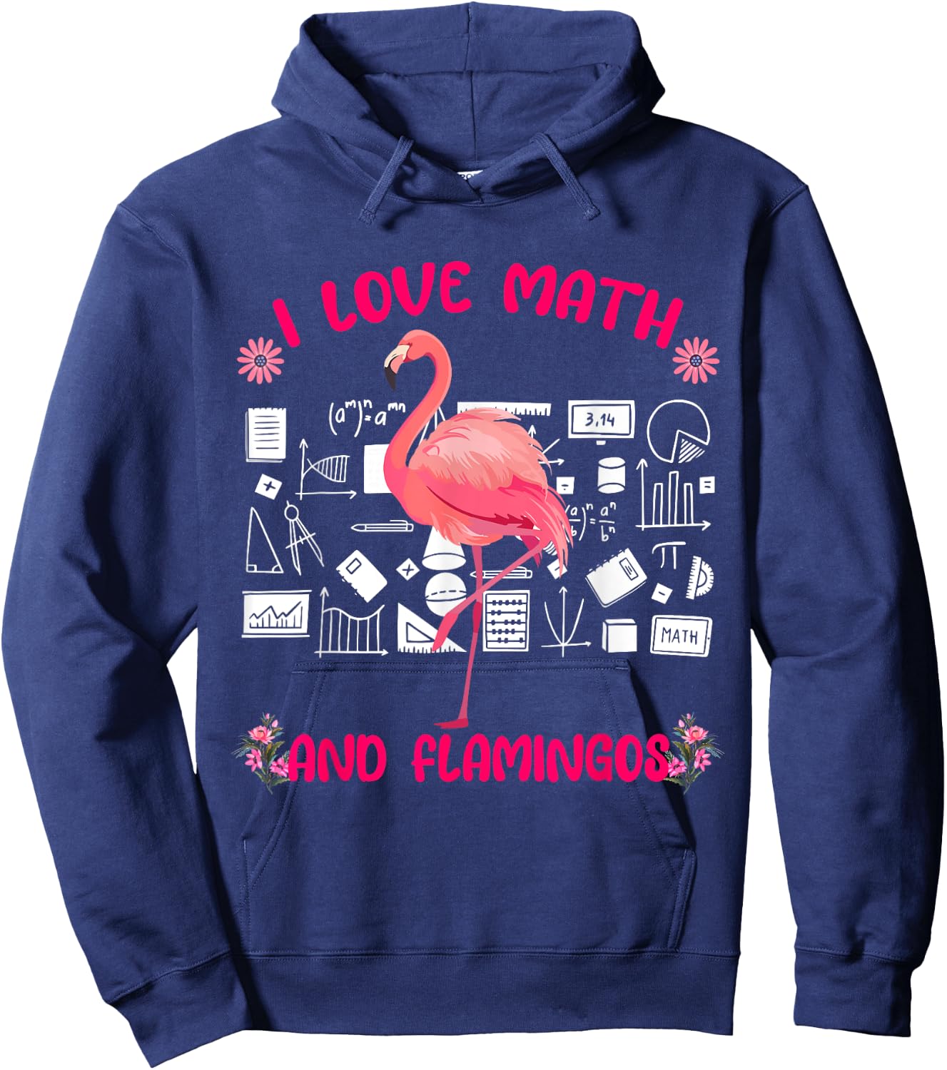 I Love Math and Flamingos Matching Math Teacher Students Women Kids Hoodie - Hoodie | Navy